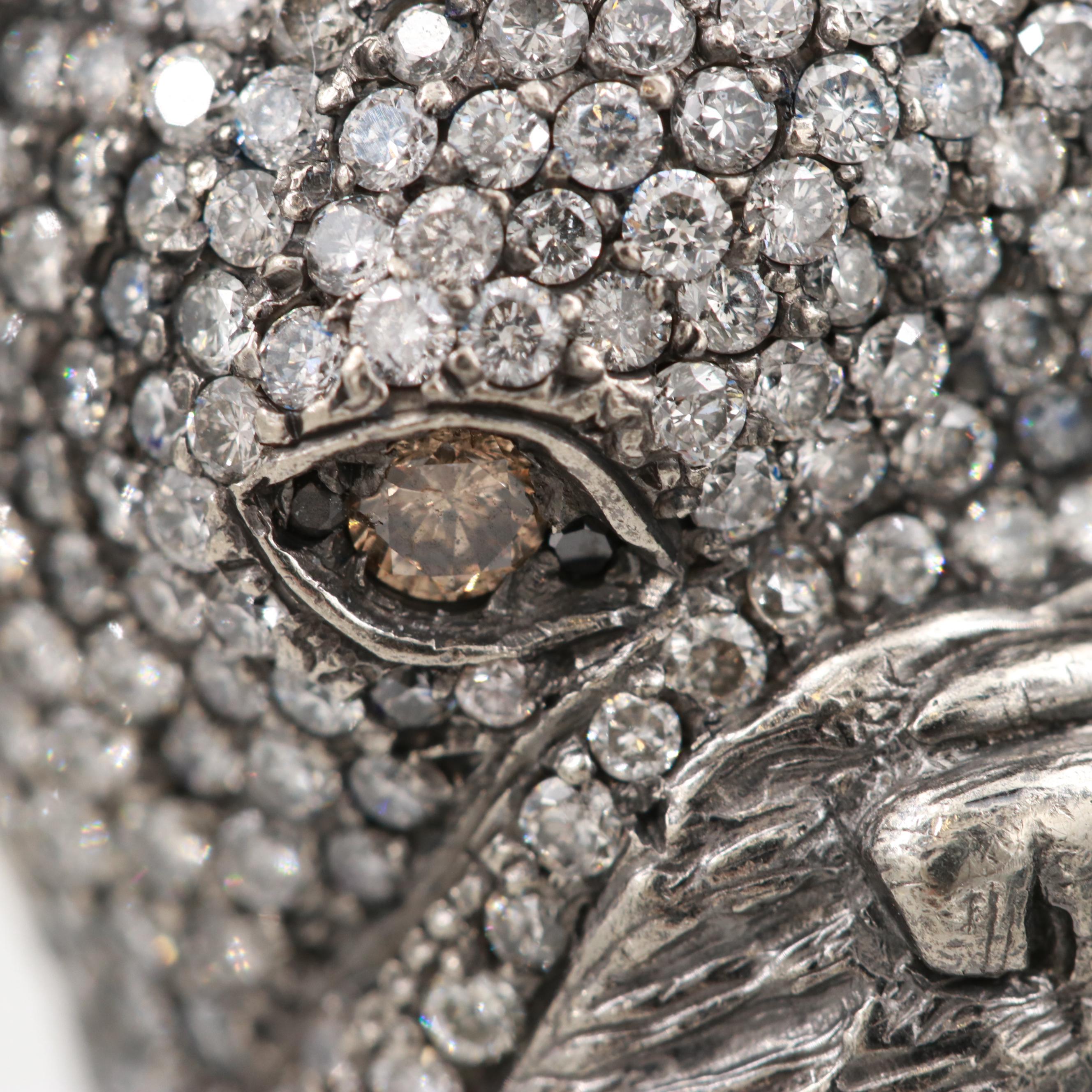 10K White Gold 4.55 CTW Diamond French Bulldog on 14K White Gold Bead Chain