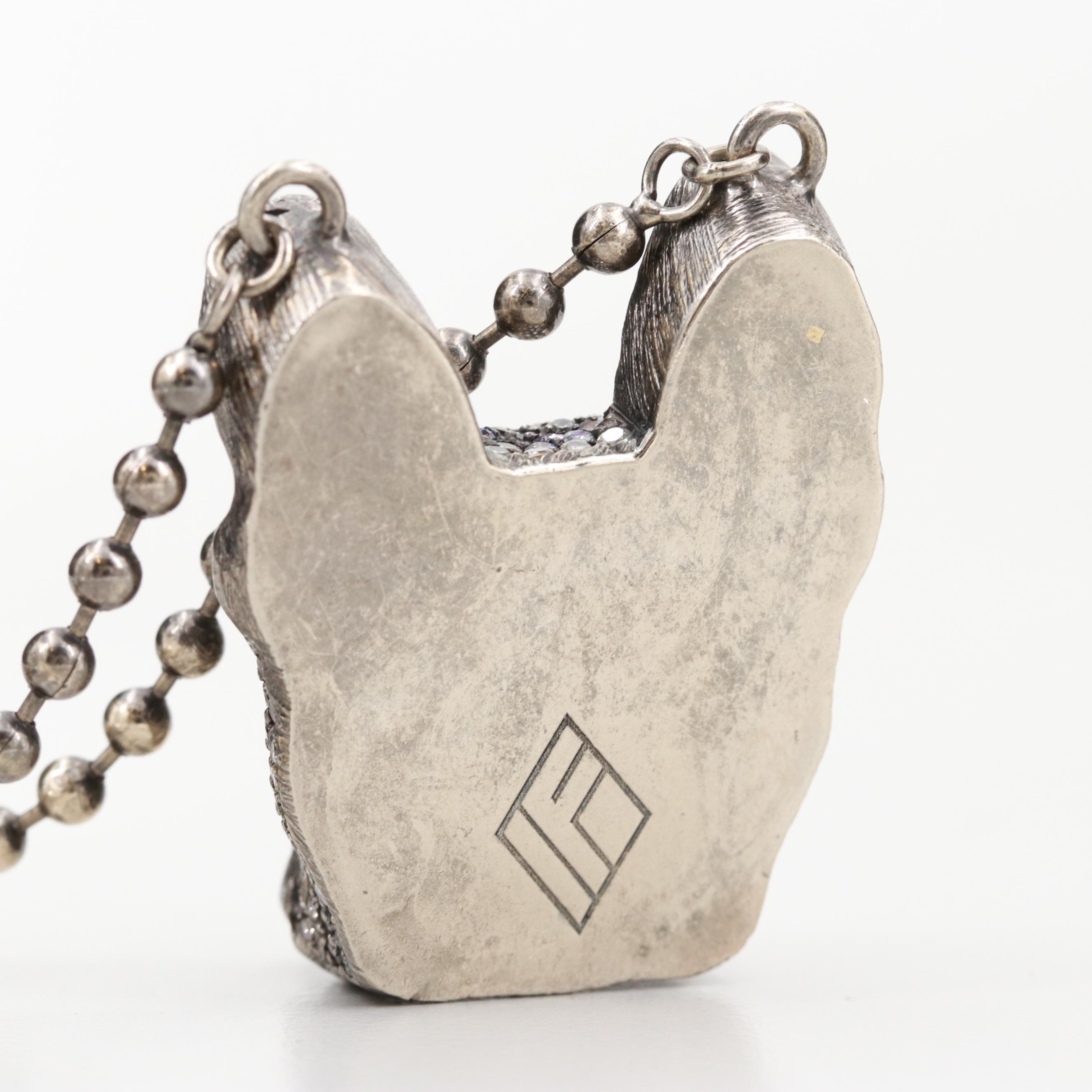 10K White Gold 4.55 CTW Diamond French Bulldog on 14K White Gold Bead Chain