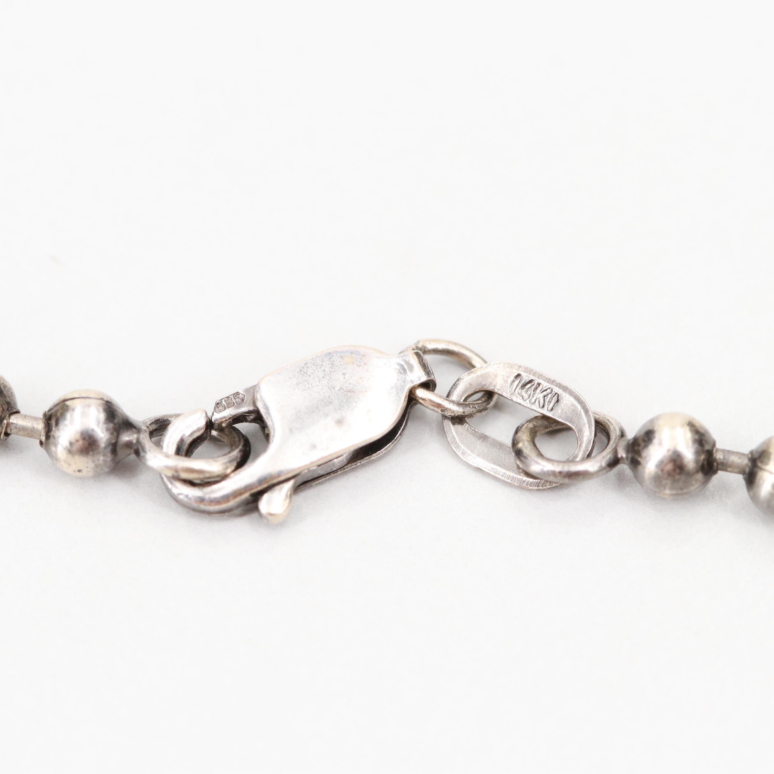 10K White Gold 4.55 CTW Diamond French Bulldog on 14K White Gold Bead Chain