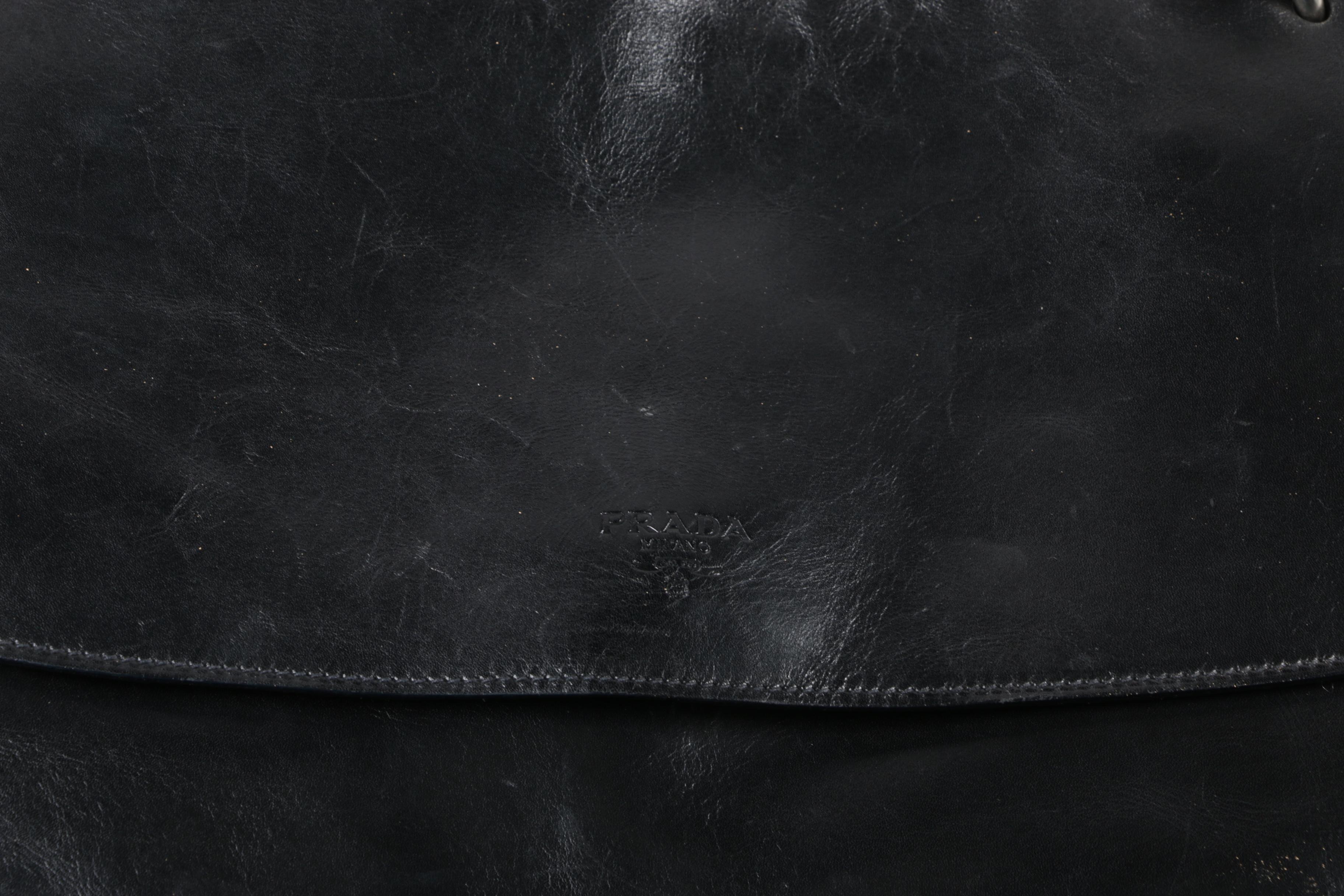 Prada Black Leather Flap Front Shoulder Bag