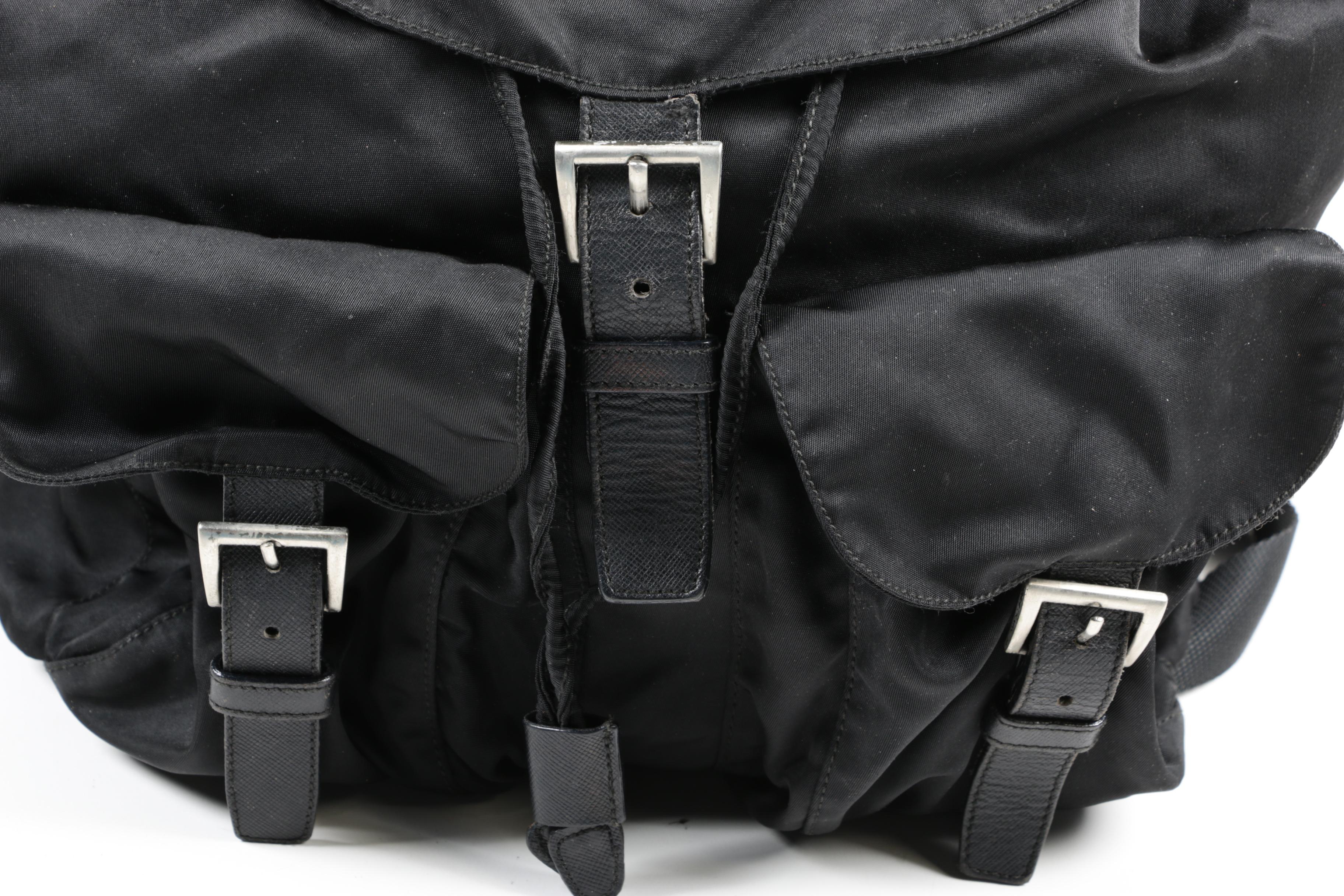 Prada Black Nylon and Saffiano Leather Backpack Purse