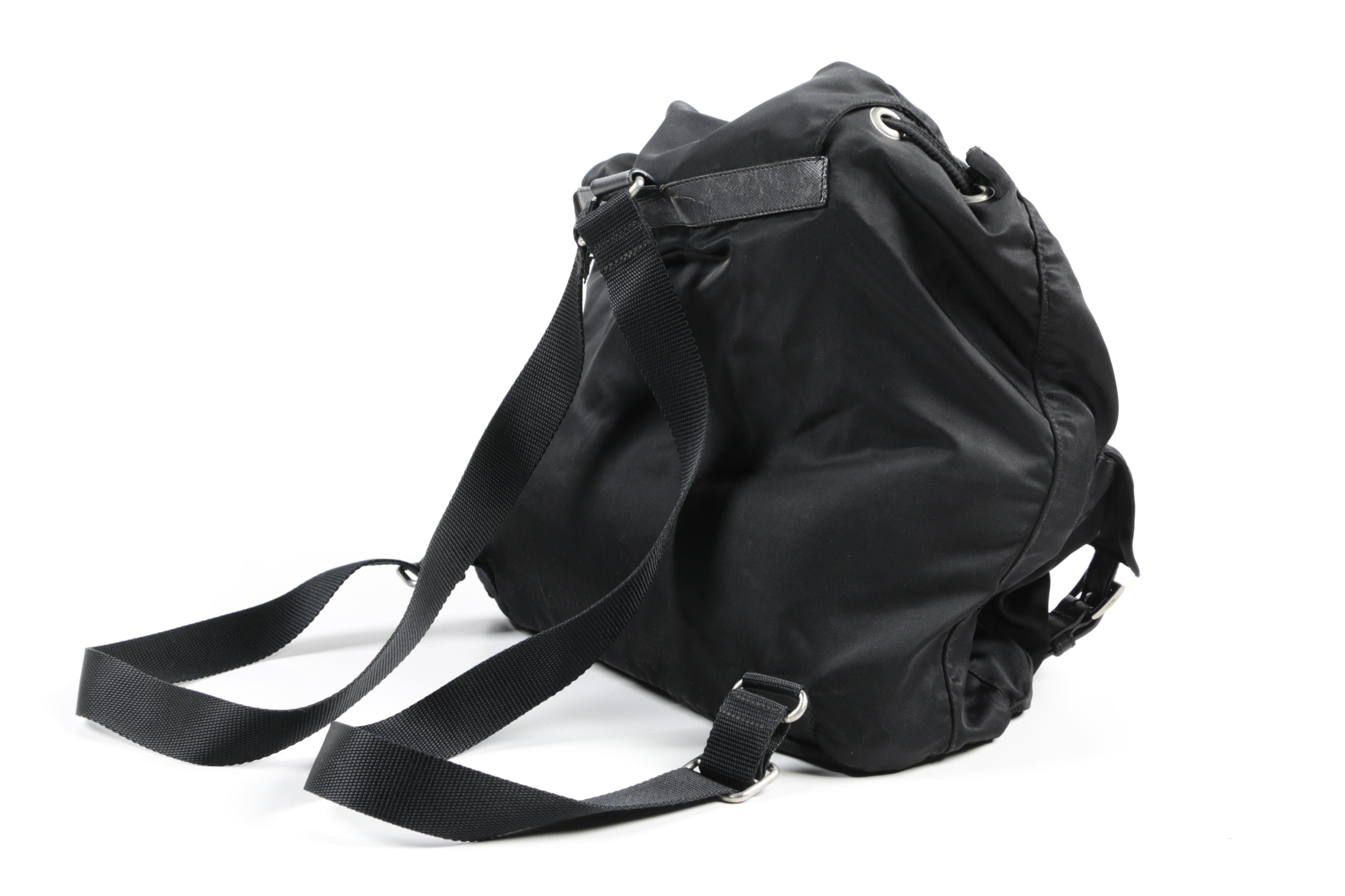Prada Black Nylon and Saffiano Leather Backpack Purse