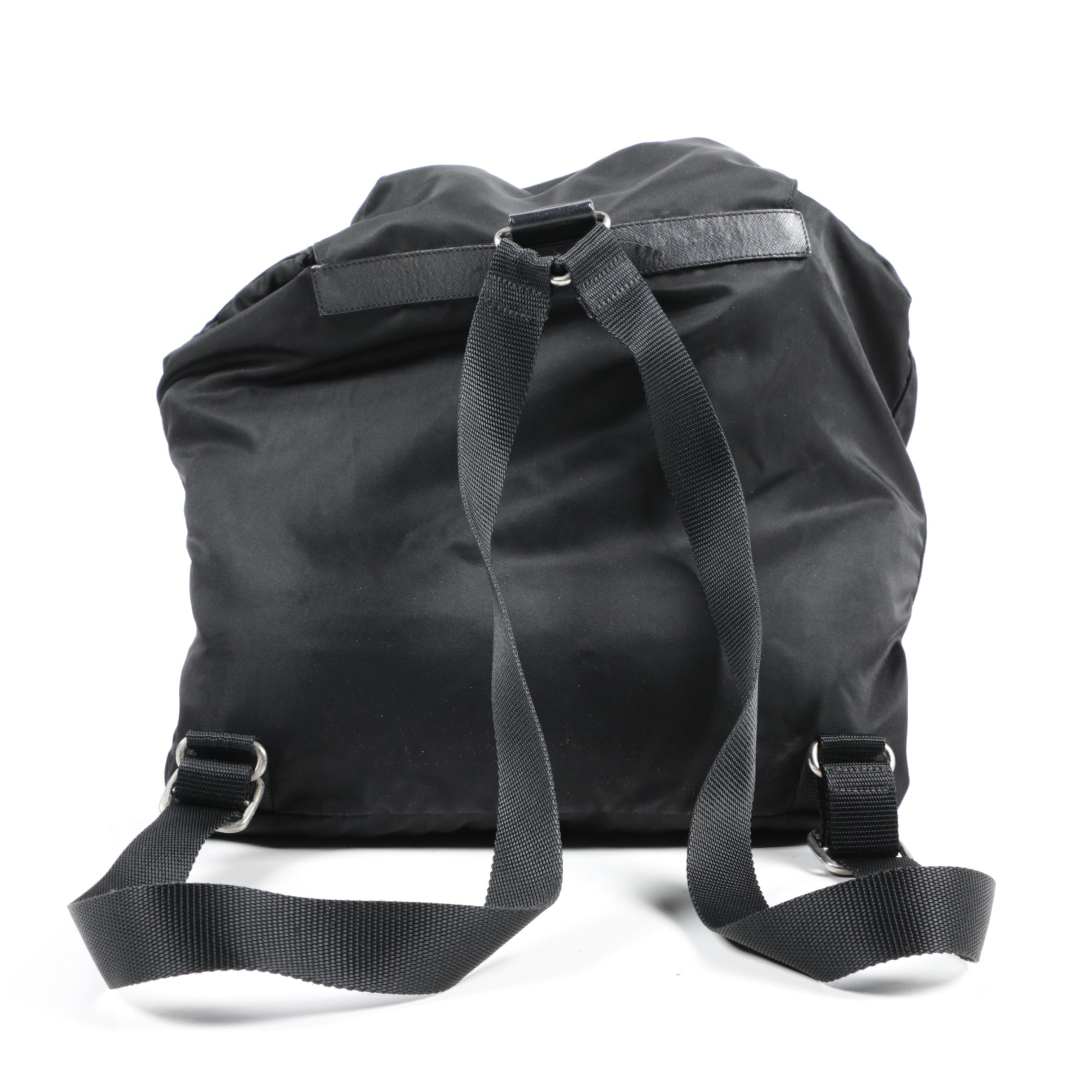 Prada Black Nylon and Saffiano Leather Backpack Purse