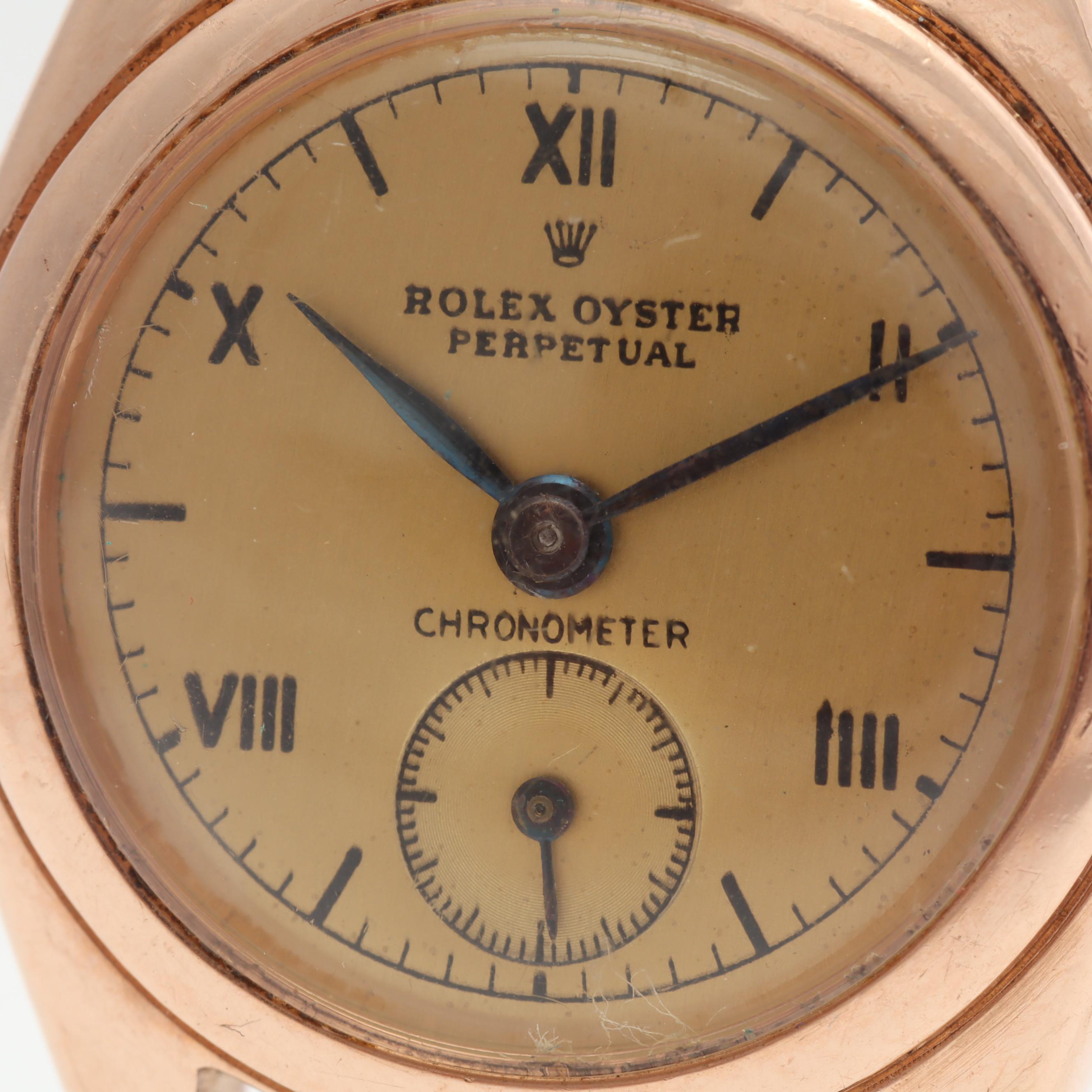 Ladies Rolex Oyster Perpetual Chronometer 14K Rose Gold 24MM Watch, Circa 1930