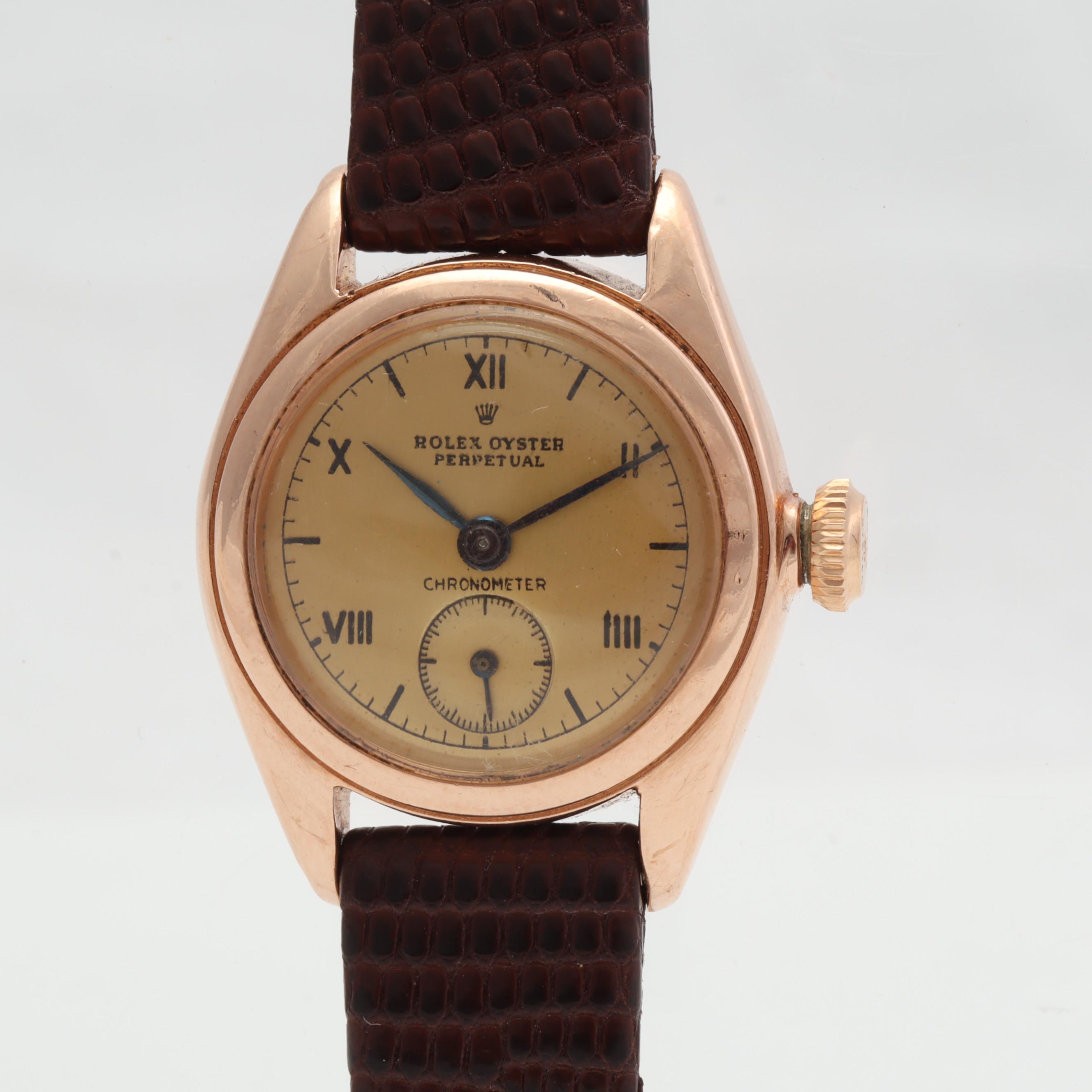 Ladies Rolex Oyster Perpetual Chronometer 14K Rose Gold 24MM Watch, Circa 1930