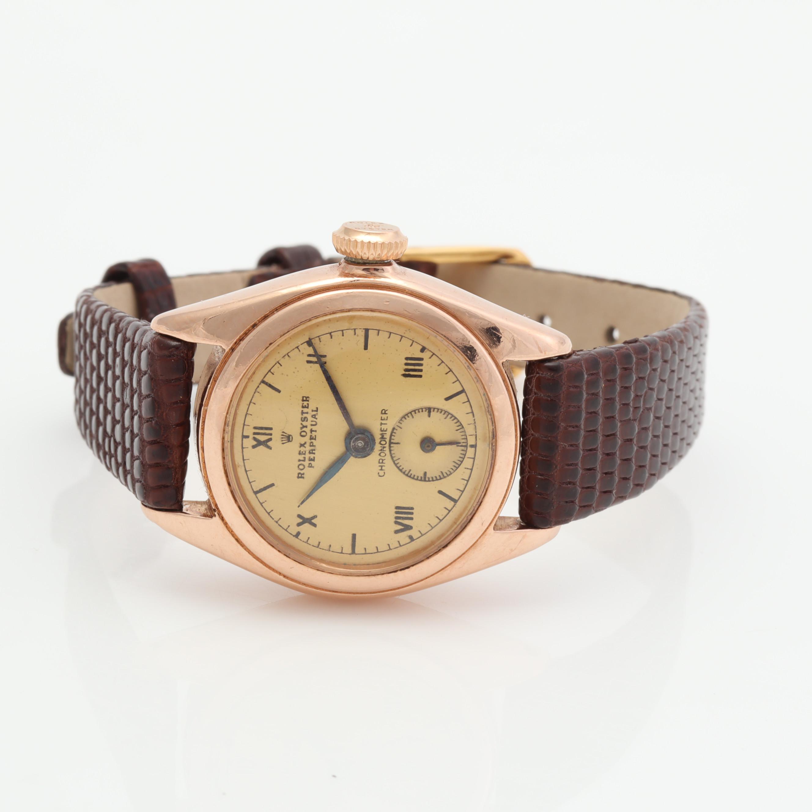 Ladies Rolex Oyster Perpetual Chronometer 14K Rose Gold 24MM Watch, Circa 1930