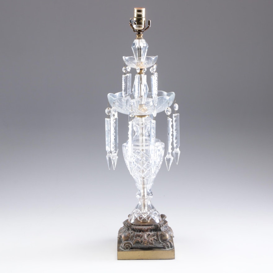 Pressed Glass and Crystal Table Lamp, Early to Mid 20th Century