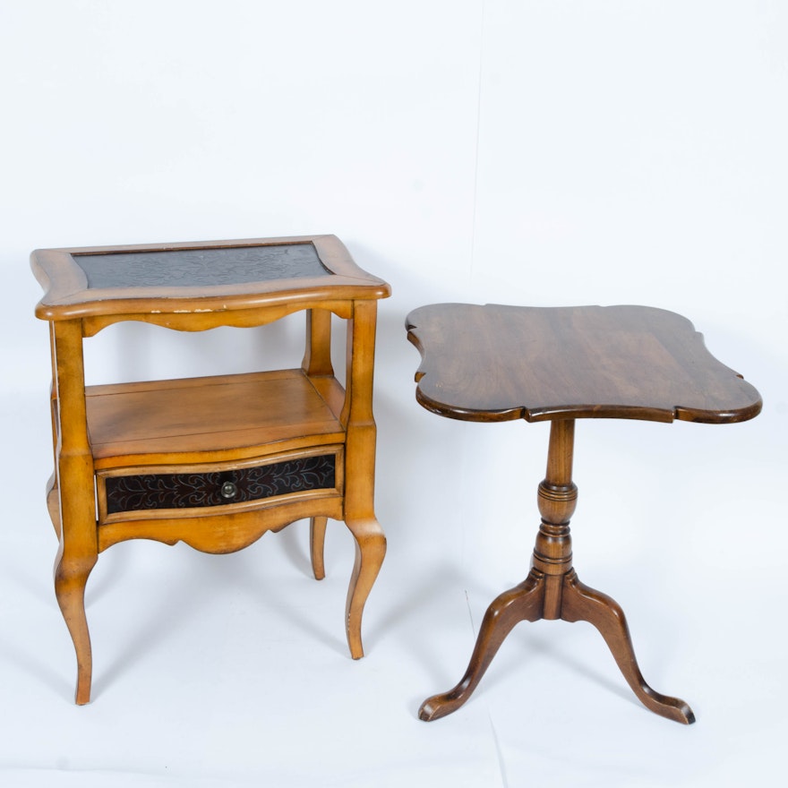 Cherry and Walnut Stained Victorian and French Provincial Style Side Tables