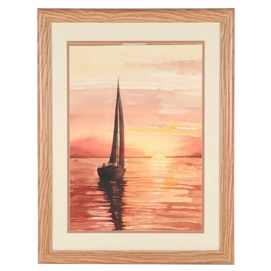 Sunset Seascape Watercolor Painting
