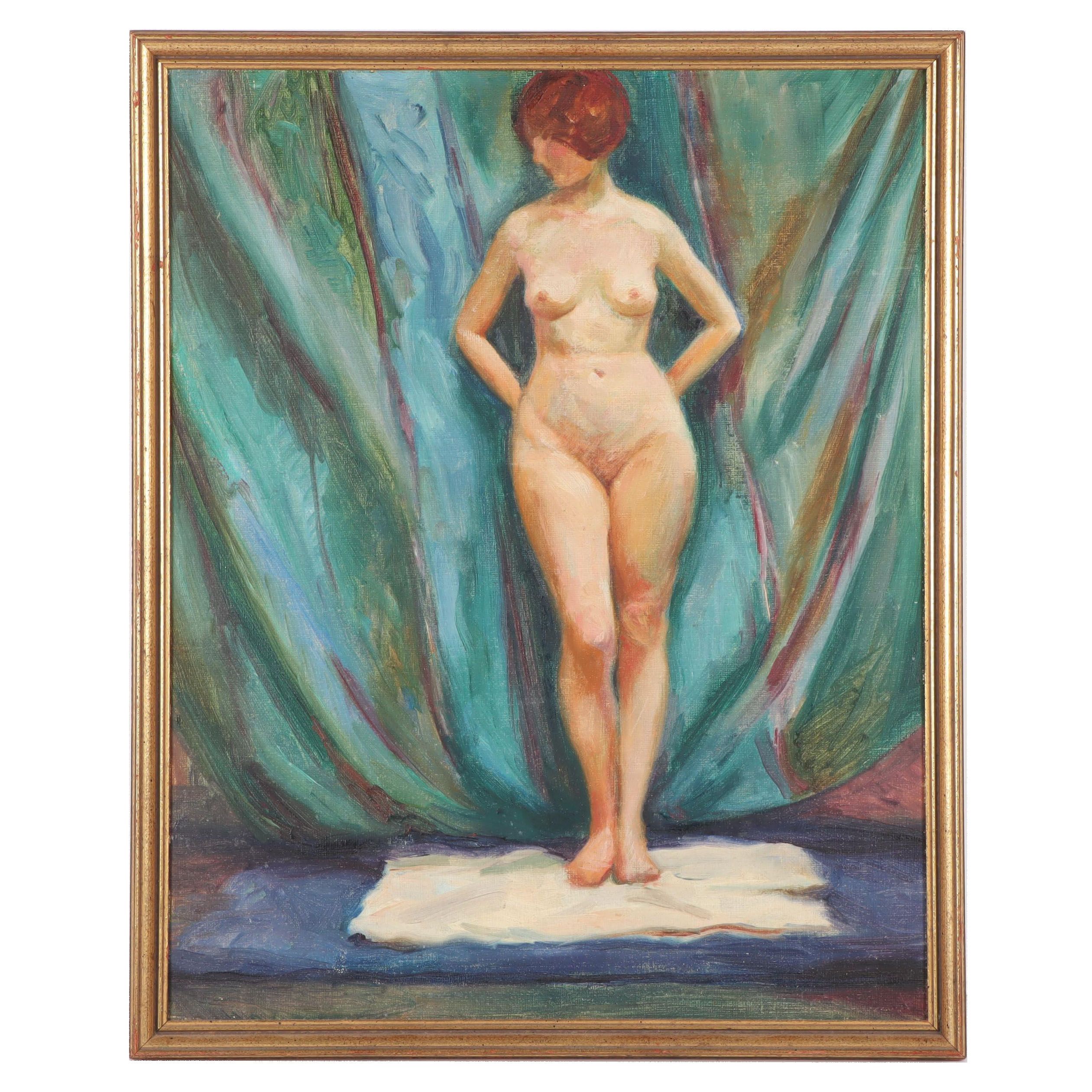 Nude Figure Study Oil Painting Attributed to Laurette Charlton
