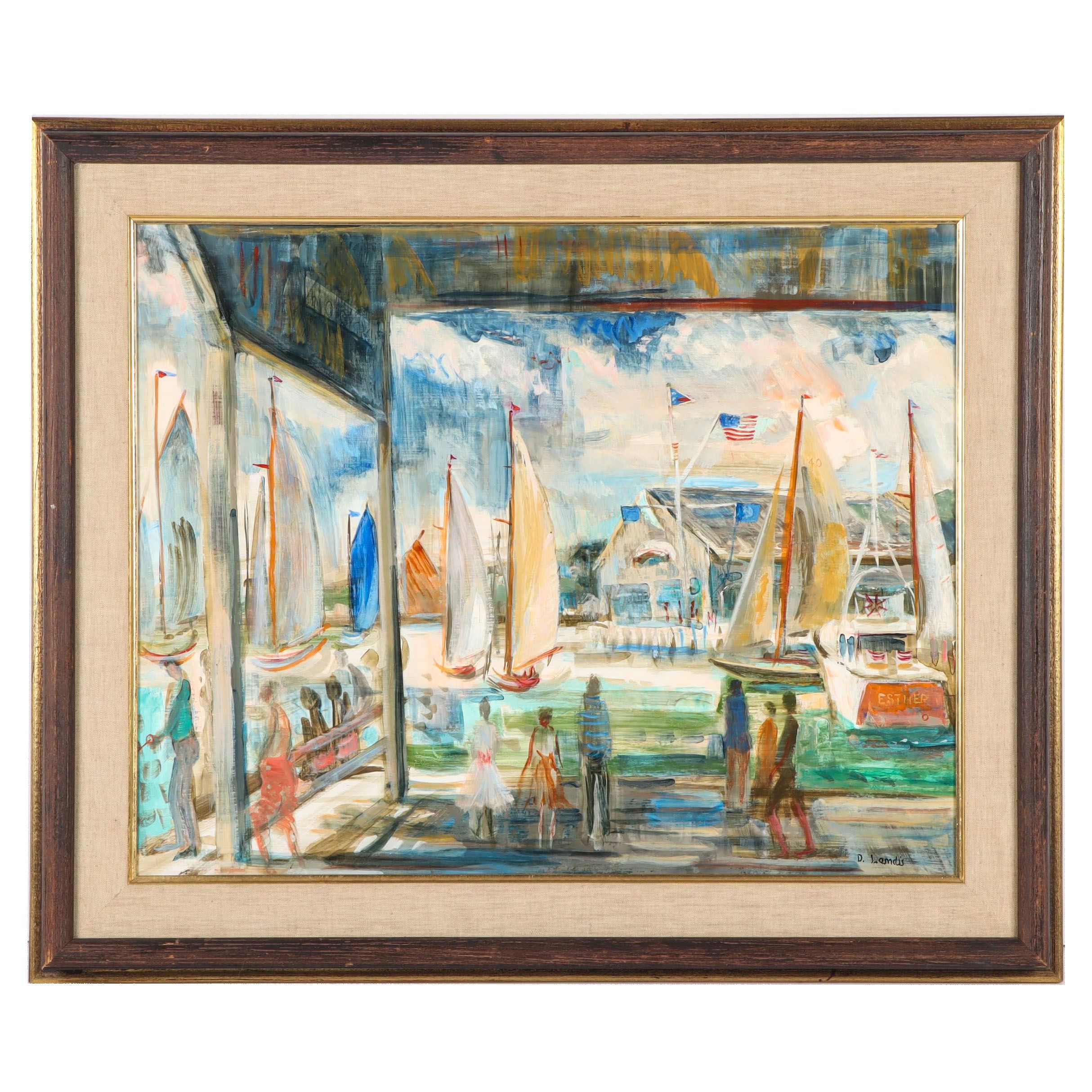 David Merkel Landis Harbor Scene Oil Painting