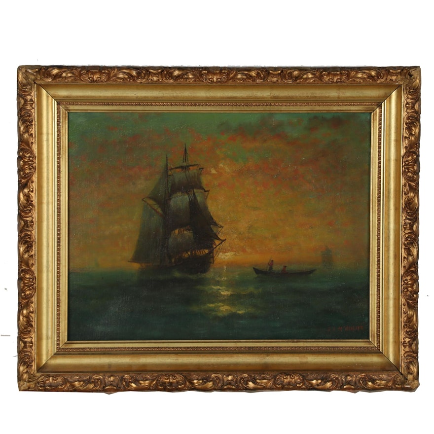 James J. McAuliffe Nautical Oil Painting, Early 20th Century