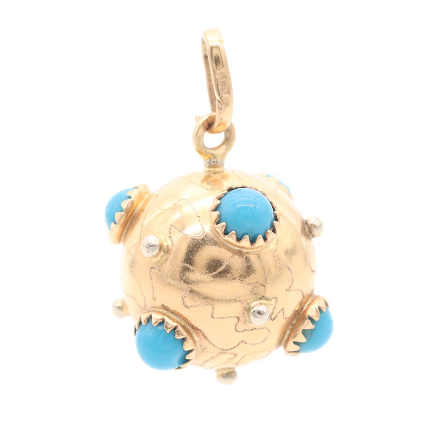 18K Yellow Gold Orb Pendant with Turquoise Accents