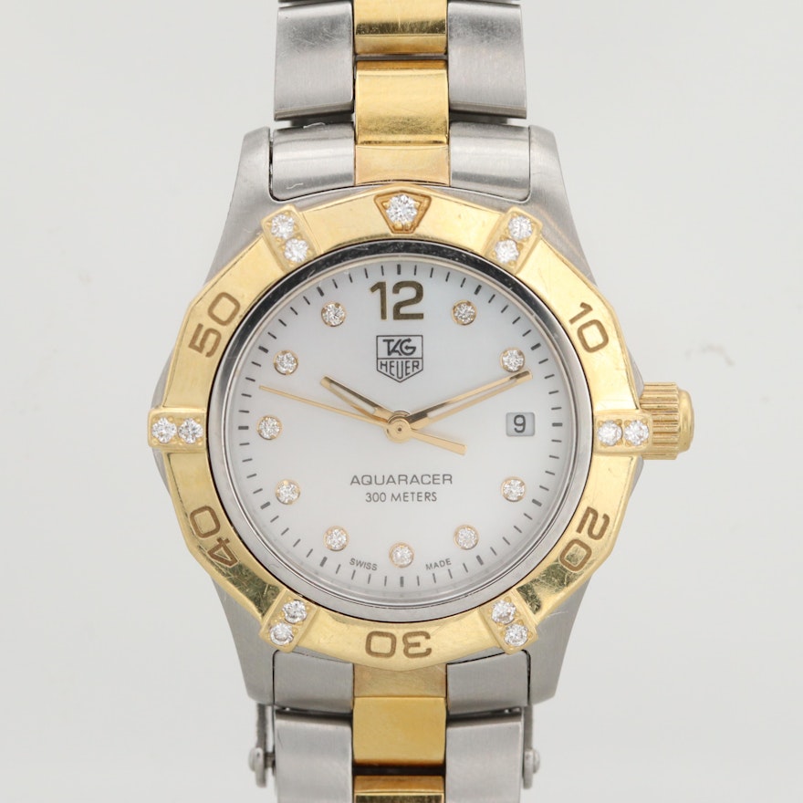 TAG Heuer Aquaracer 18K Gold, Stainless Steel and Diamond Wristwatch