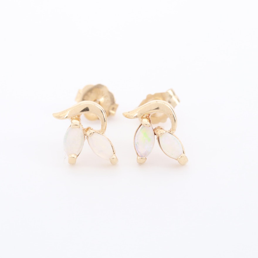 14K Yellow Gold Opal Earrings