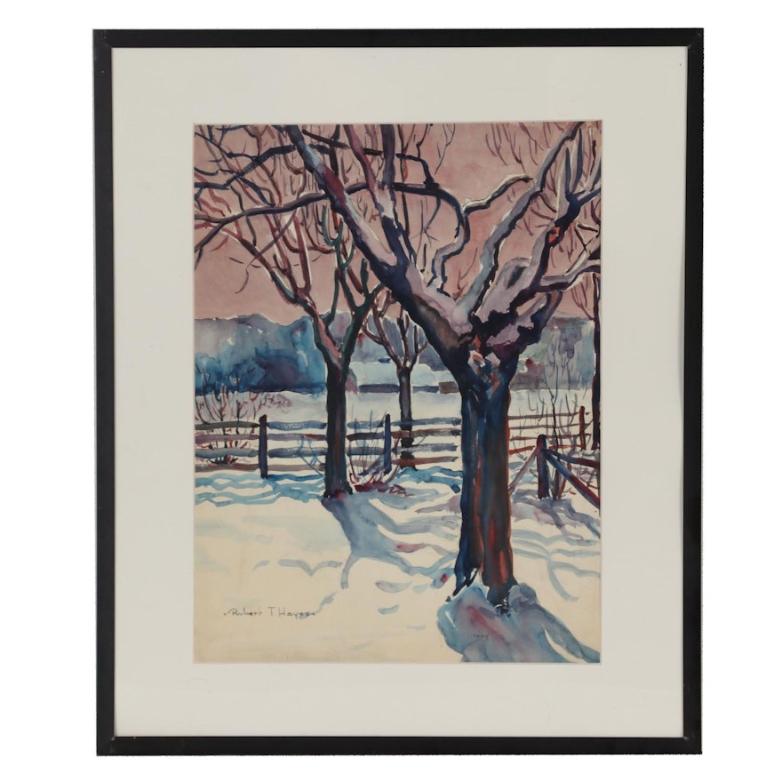 Robert T. Hayes Winter Watercolor Panting