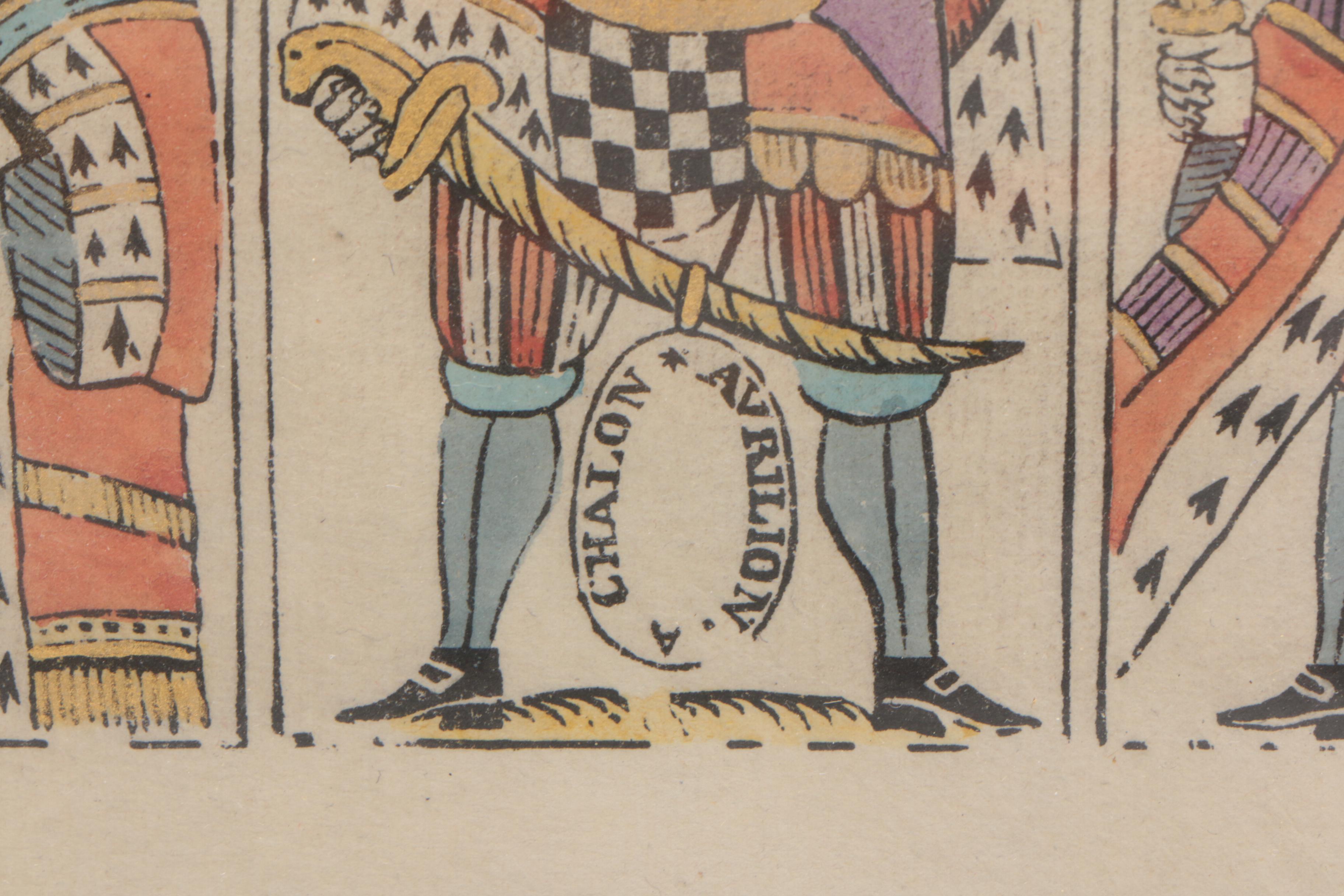 Late 18th Century Sheet of Hand-colored French Playing Cards