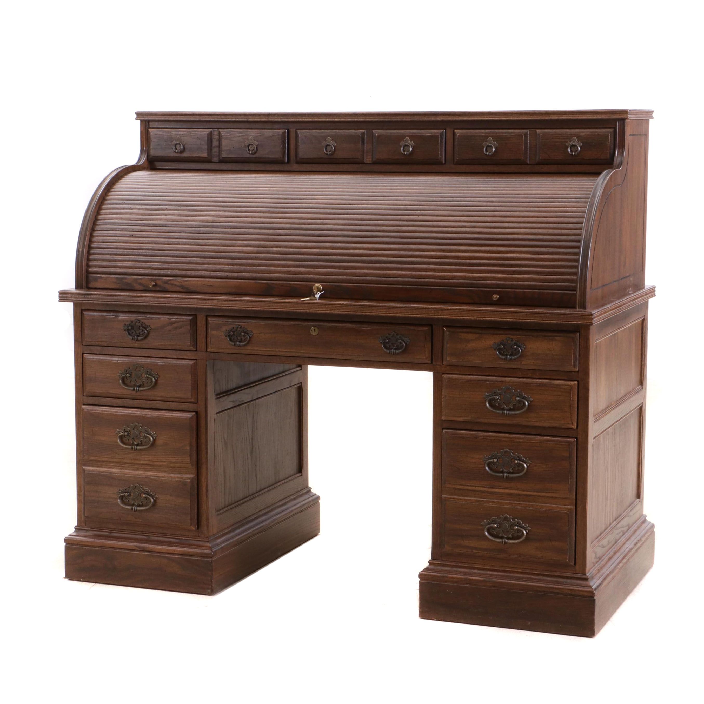 Ethan Allen Oak Roll-Top Desk, Late 20th Century