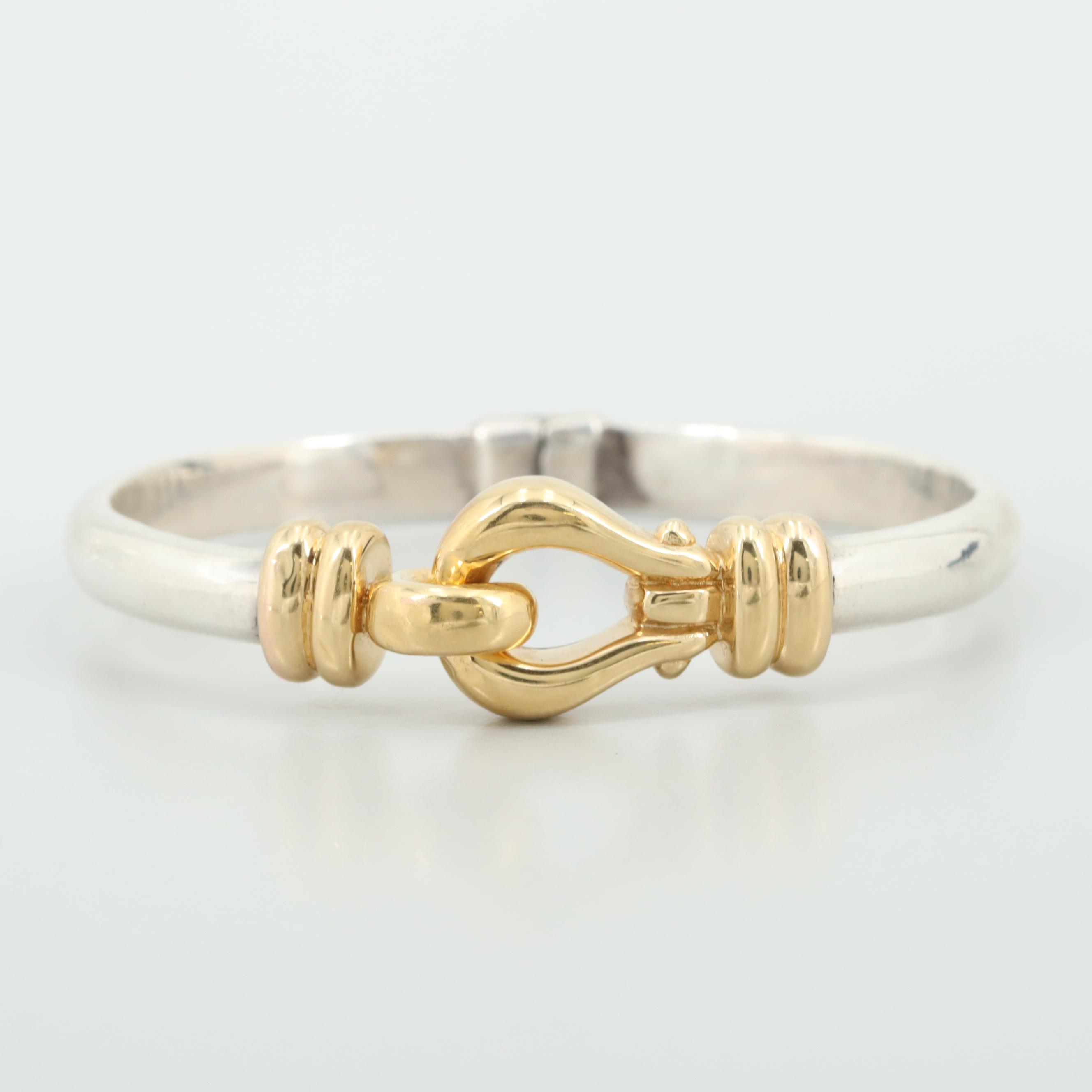 Sterling Silver and 14K Yellow Gold Hinged Bangle Bracelet