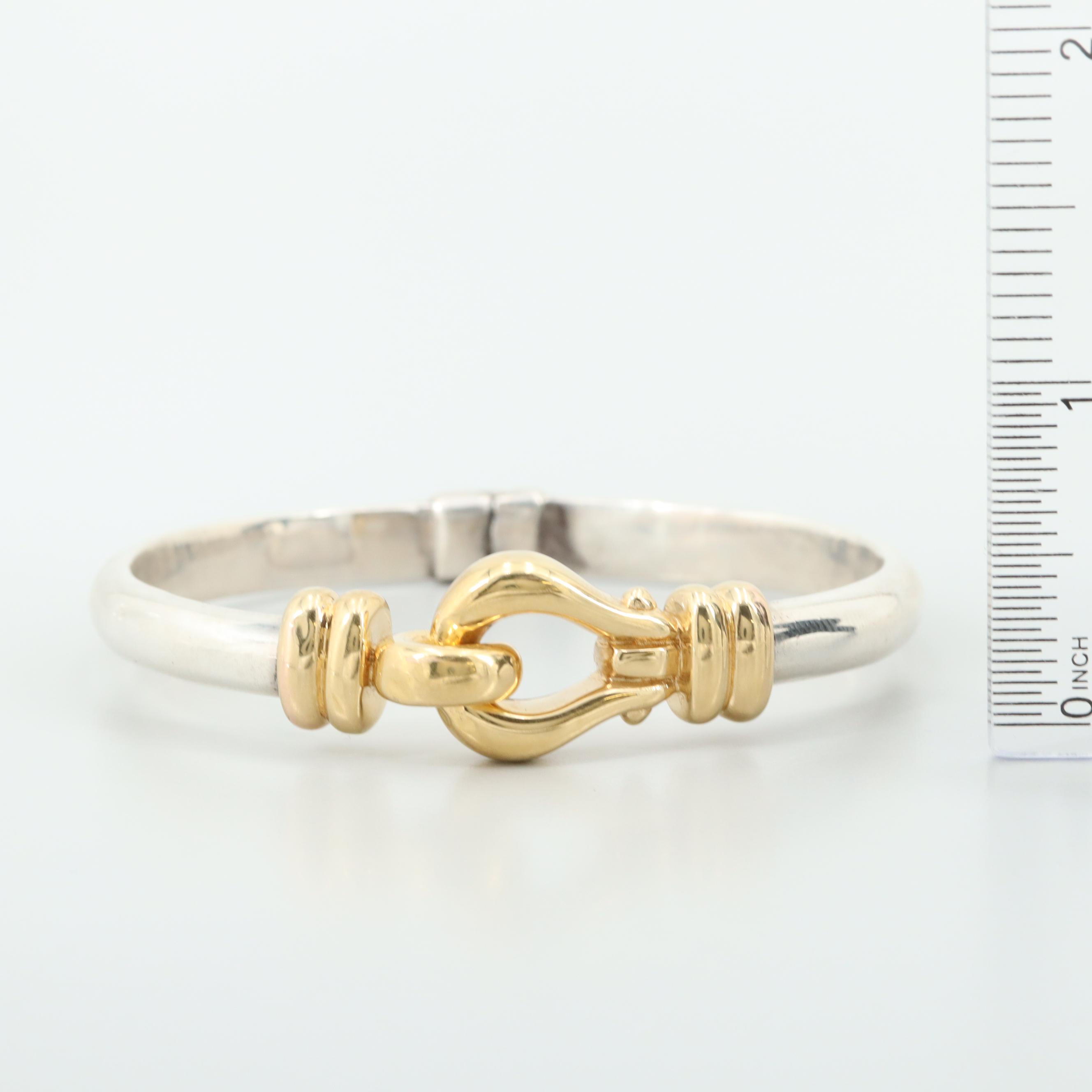 Sterling Silver and 14K Yellow Gold Hinged Bangle Bracelet