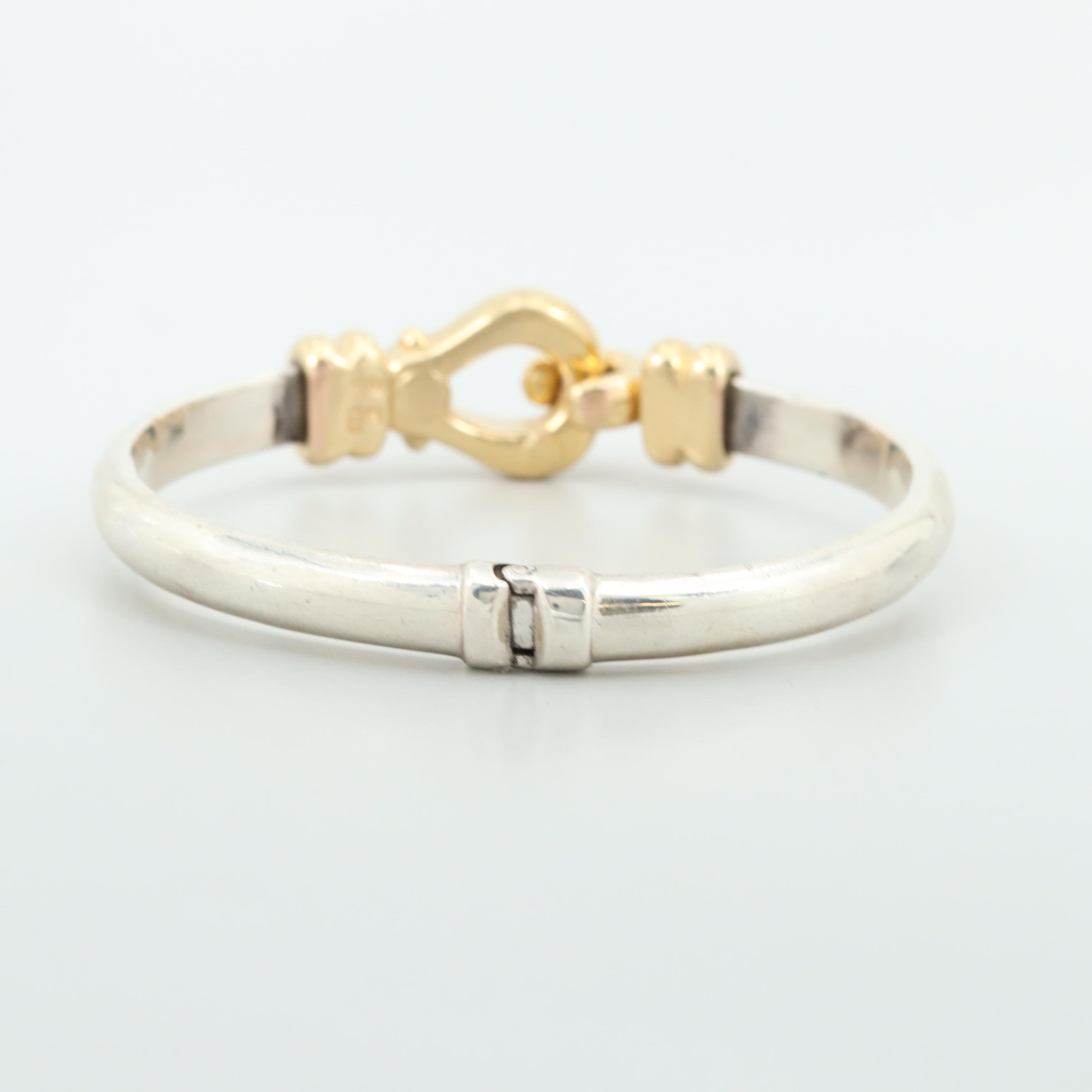 Sterling Silver and 14K Yellow Gold Hinged Bangle Bracelet