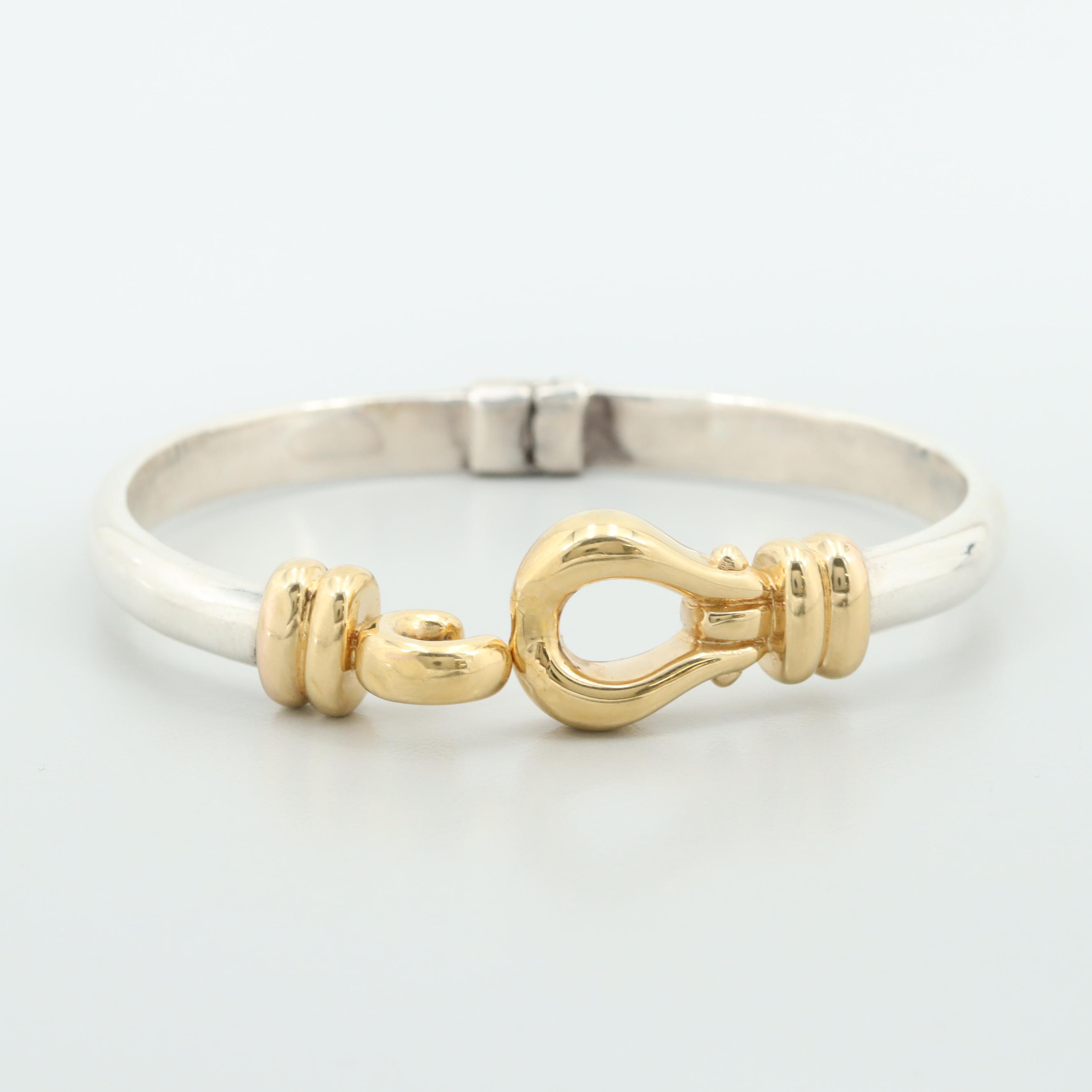Sterling Silver and 14K Yellow Gold Hinged Bangle Bracelet