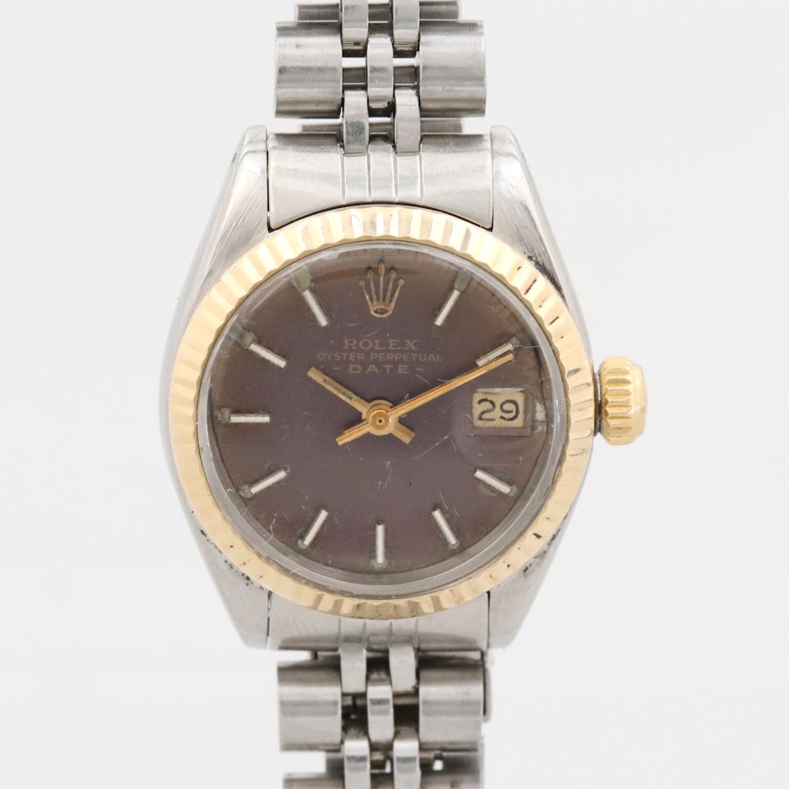 Vintage Rolex Date 14K Gold and Stainless Steel Wristwatch, 1979