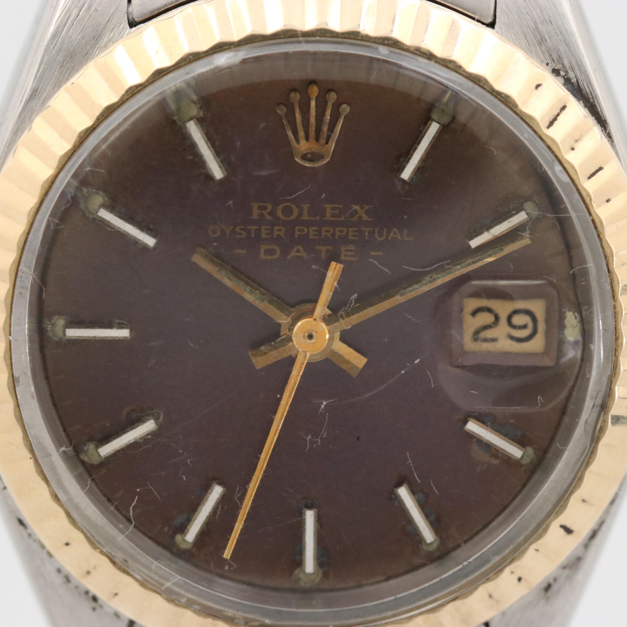 Vintage Rolex Date 14K Gold and Stainless Steel Watch, 1979