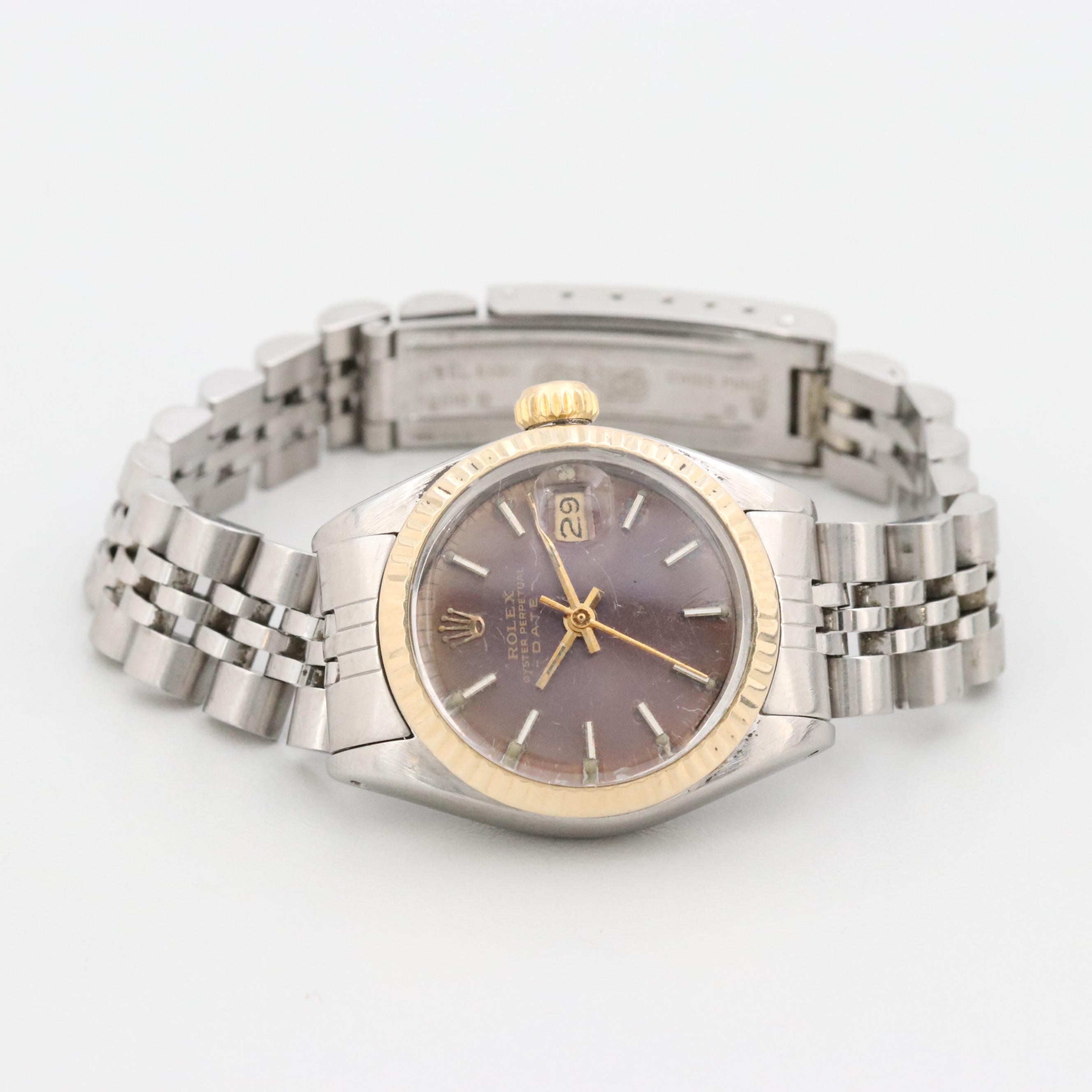 Vintage Rolex Date 14K Gold and Stainless Steel Watch, 1979