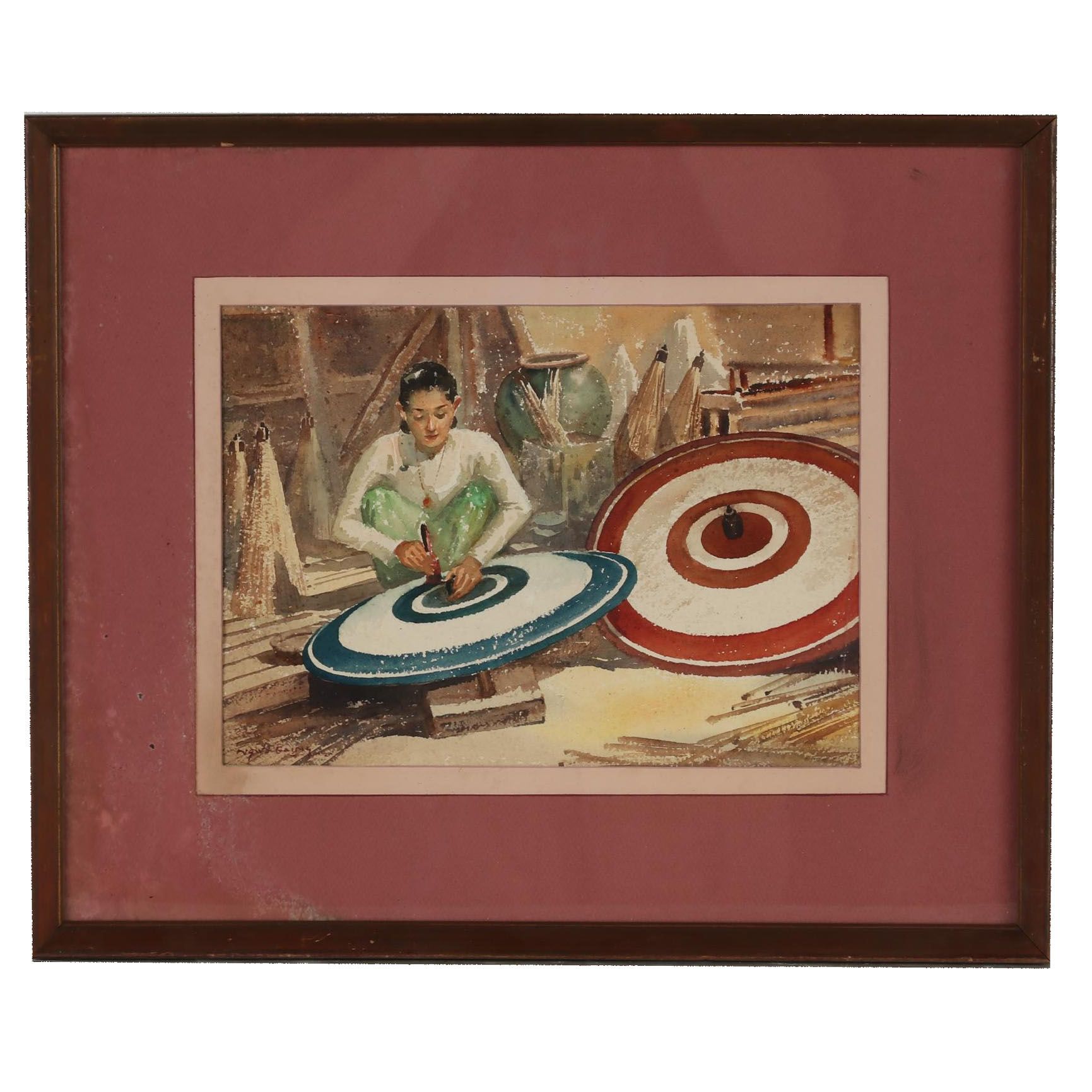 Ngwe Gaing Watercolor Painting of Burmese Artisan