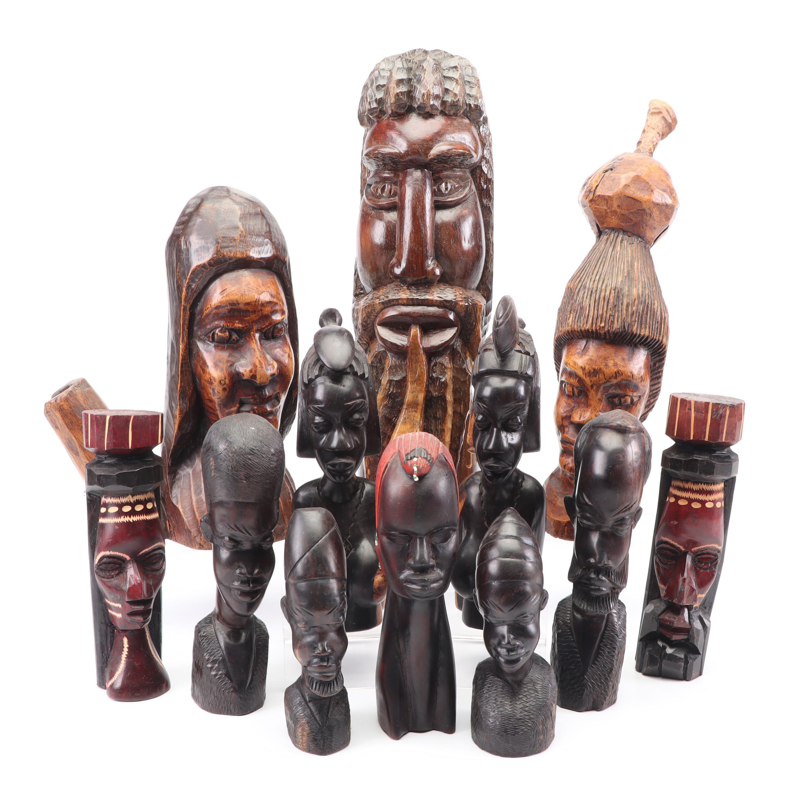 Hand-Carved African and Jamaican Wooden Sculptures