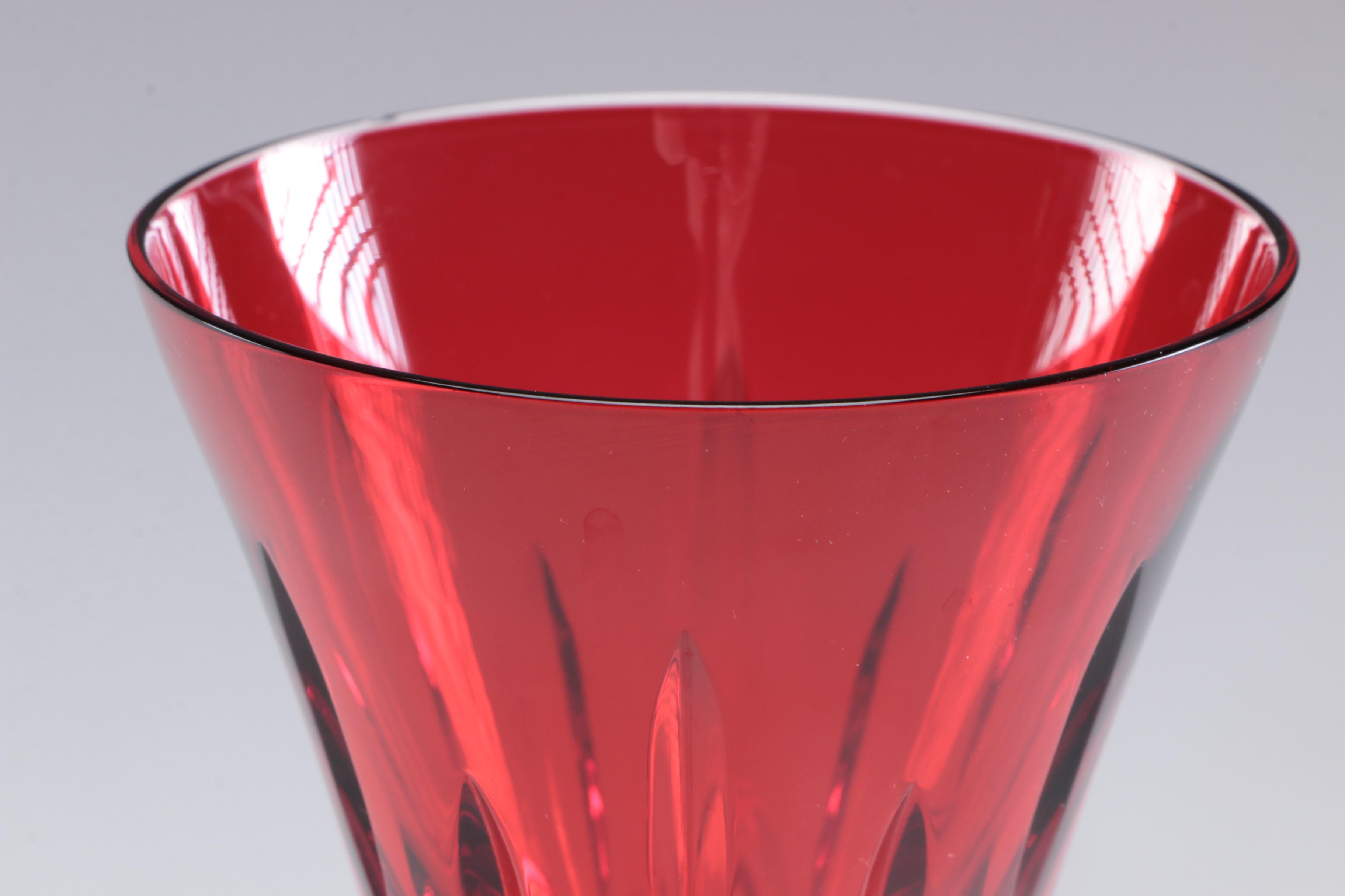 Waterford Crystal "Lismore Crimson" Fluted Champagne Glass and Candle Holders