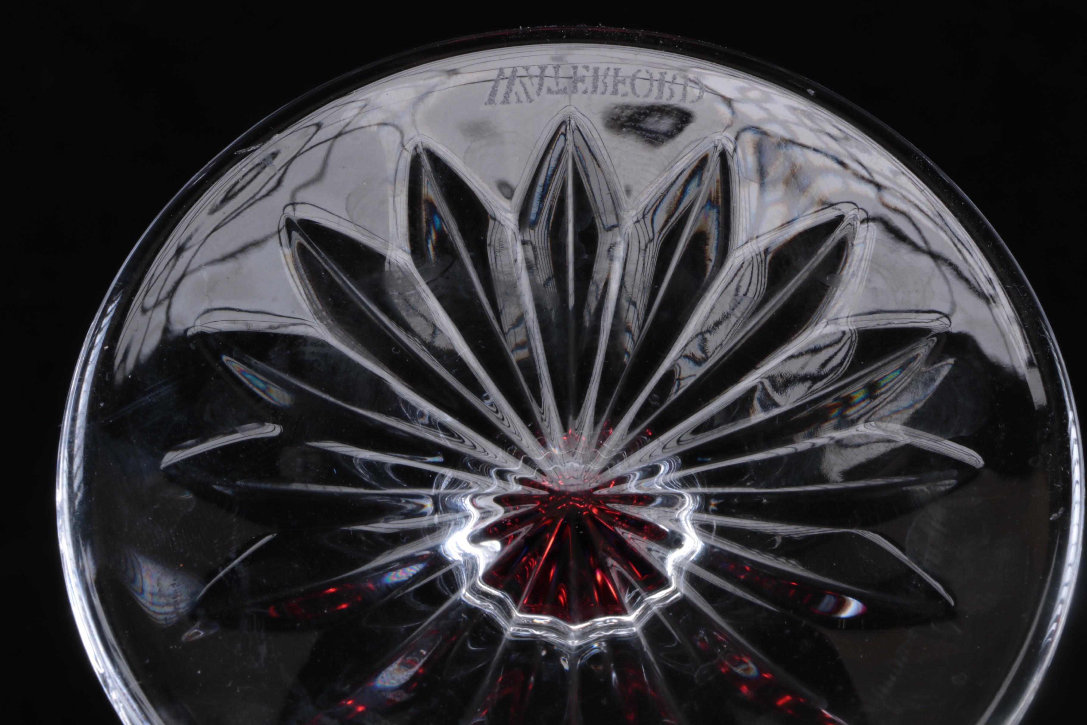 Waterford Crystal "Lismore Crimson" Fluted Champagne Glass and Candle Holders