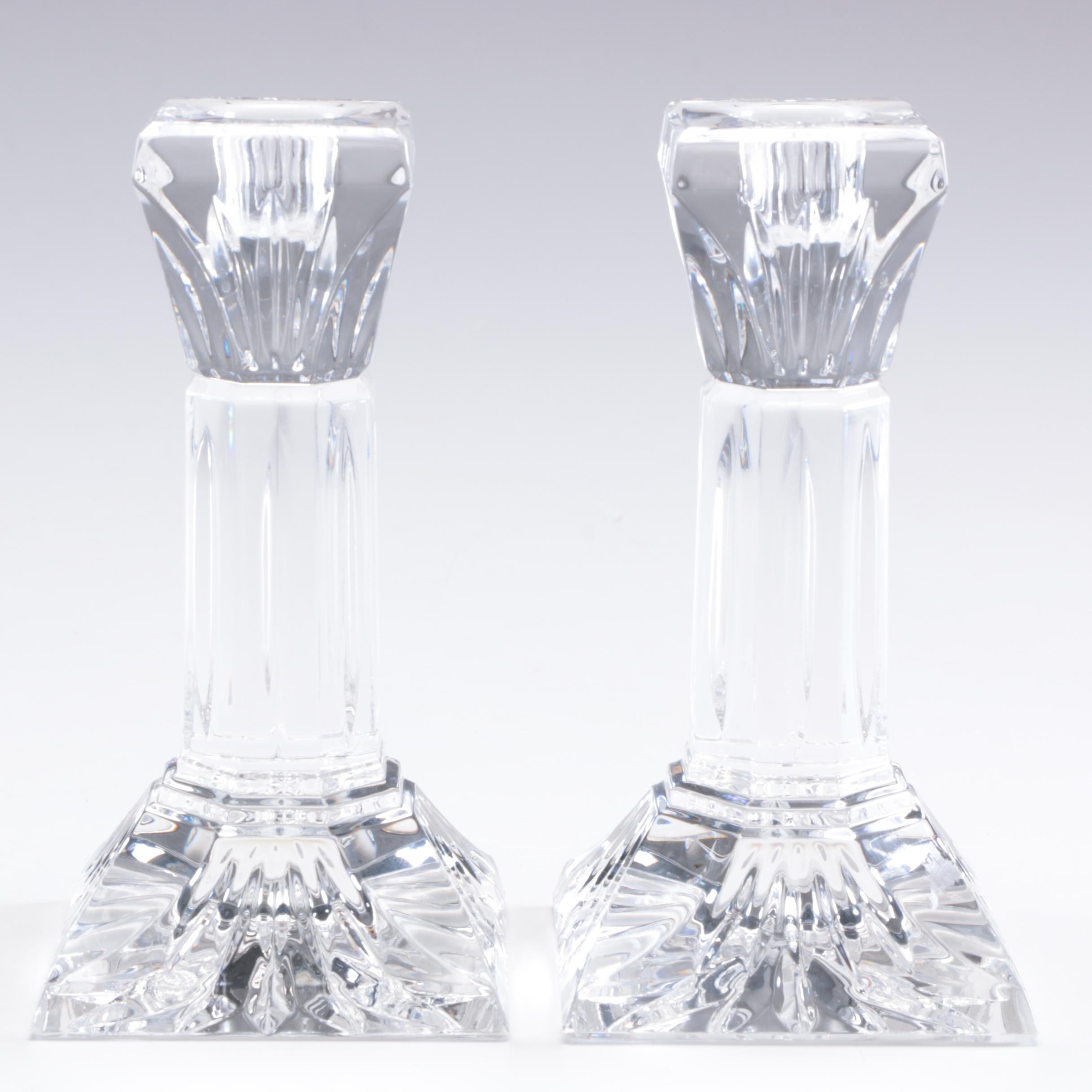Waterford Crystal "Lismore Crimson" Fluted Champagne Glass and Candle Holders