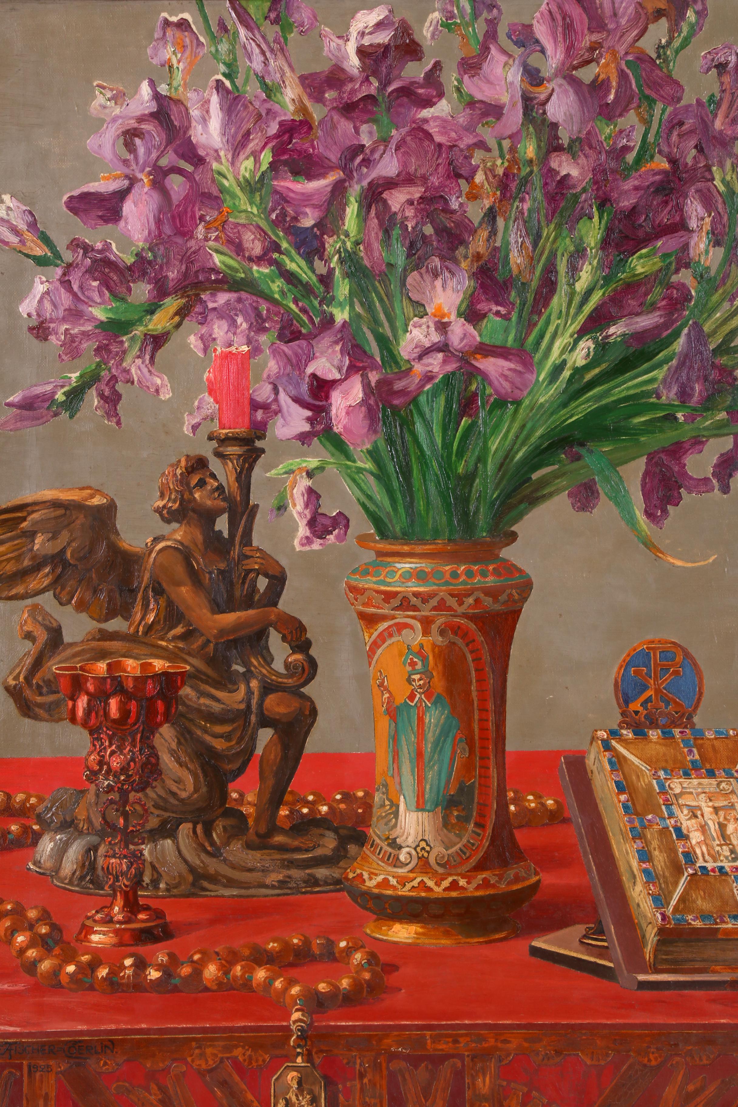 Ernst Albert Fischer-Cörlin 1925 Still Life with Irises Oil Painting