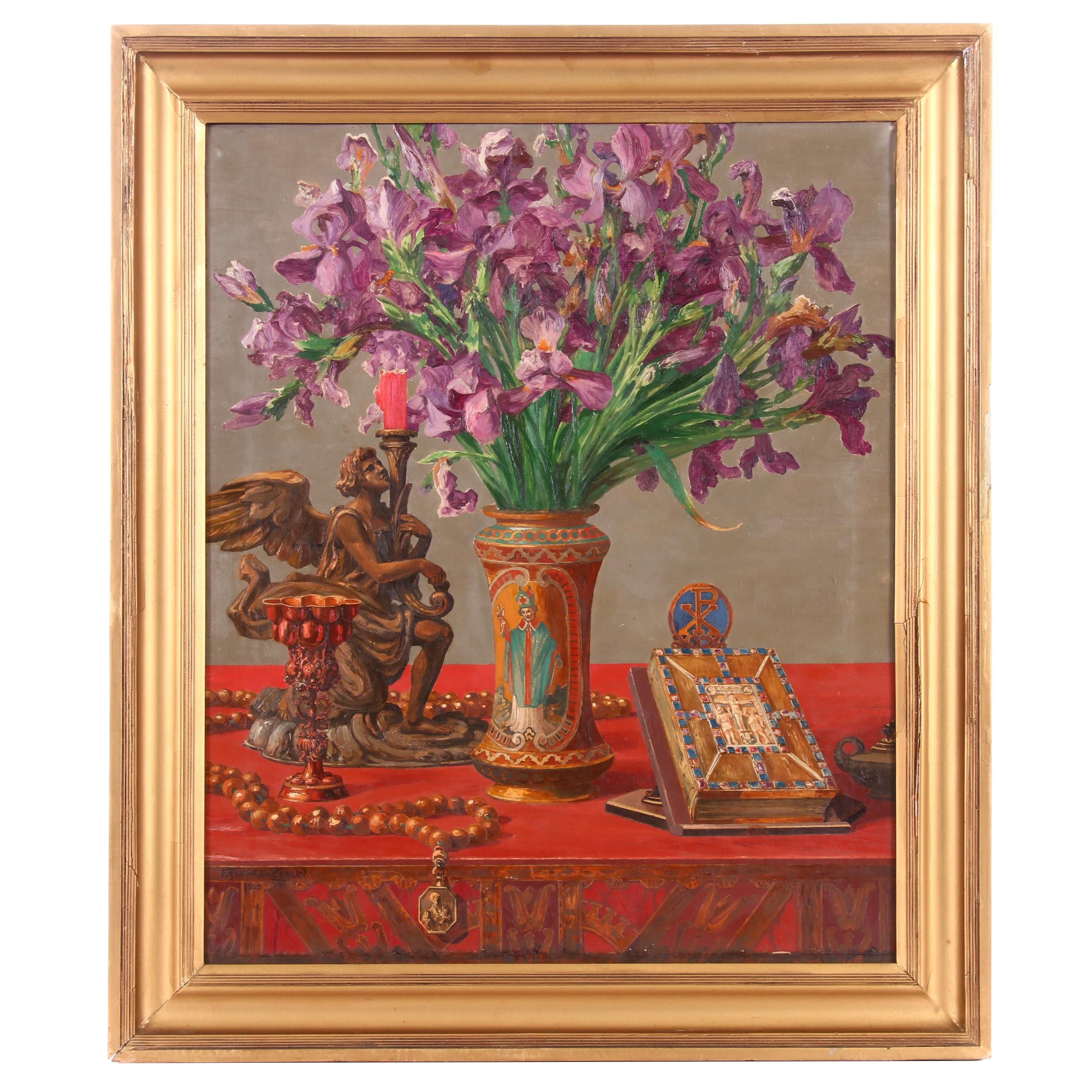 Ernst Albert Fischer-Cörlin 1925 Still Life with Irises Oil Painting