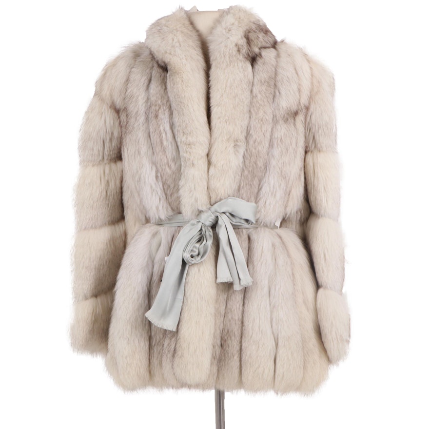 Fox Fur Coat with Light Grey Satin Tie Belt from Sakowitz