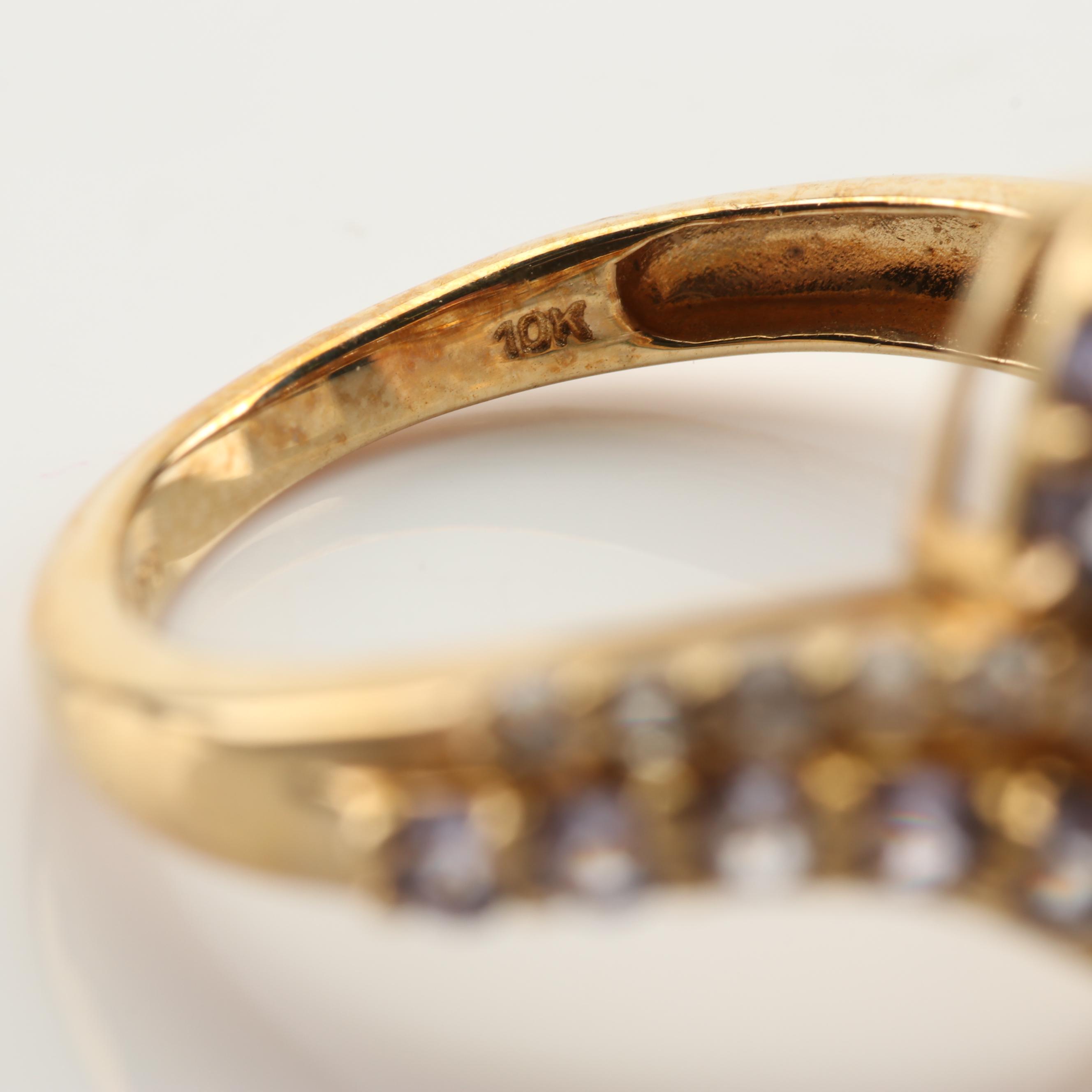 10K Yellow Gold Opal, Tanzanite, Diamond and White Sapphire Ring