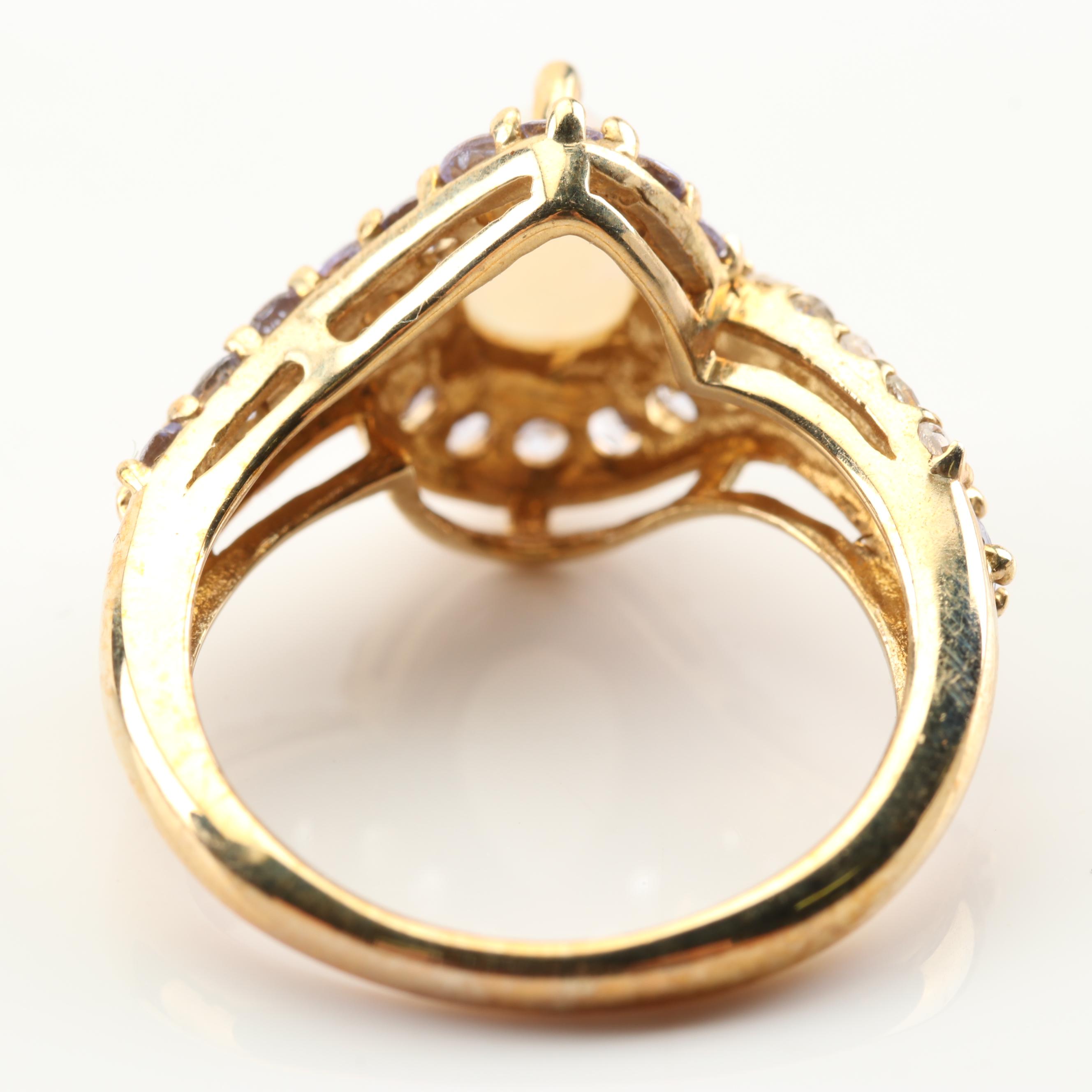 10K Yellow Gold Opal, Tanzanite, Diamond and White Sapphire Ring