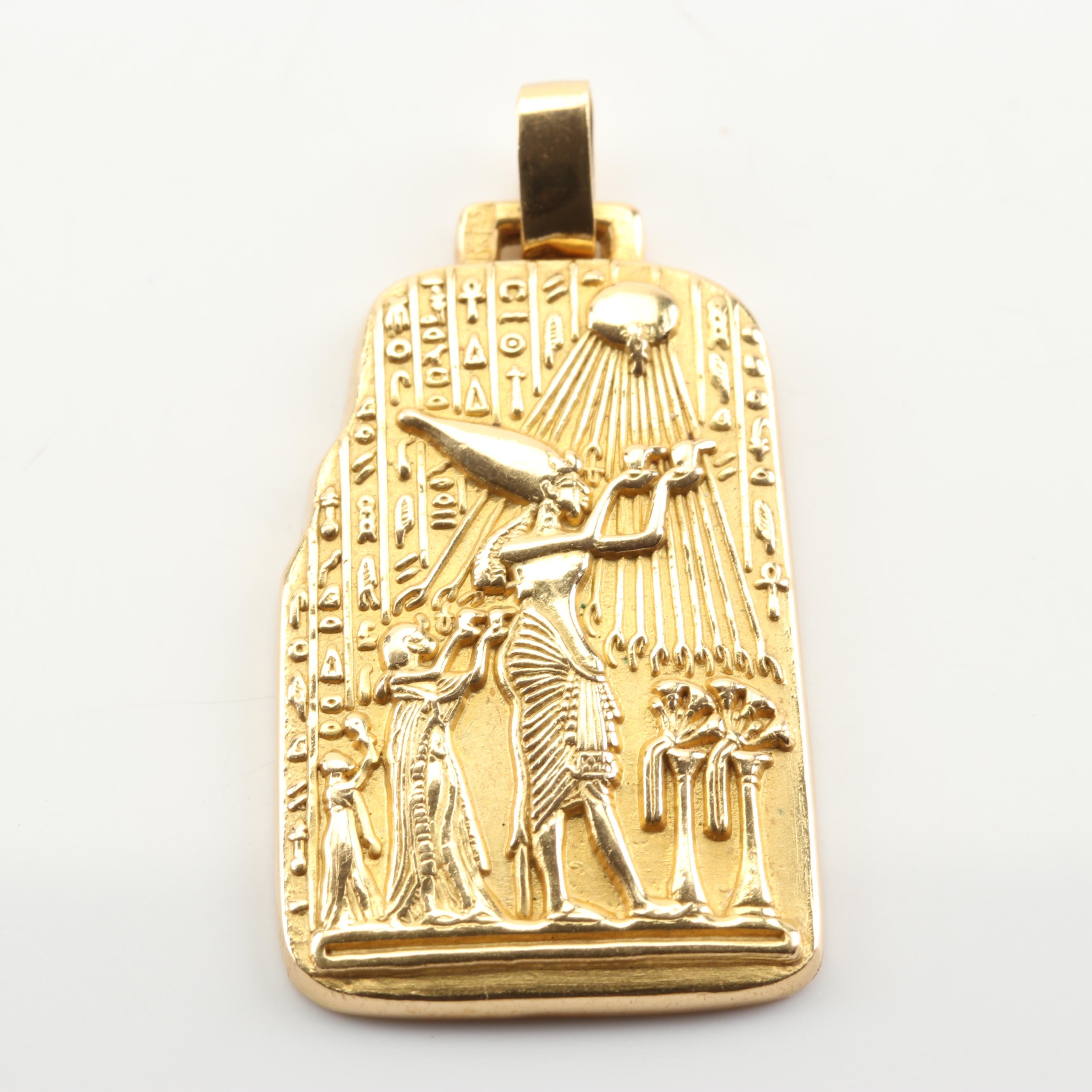 18K Yellow Gold Carved Egyptian Pendant