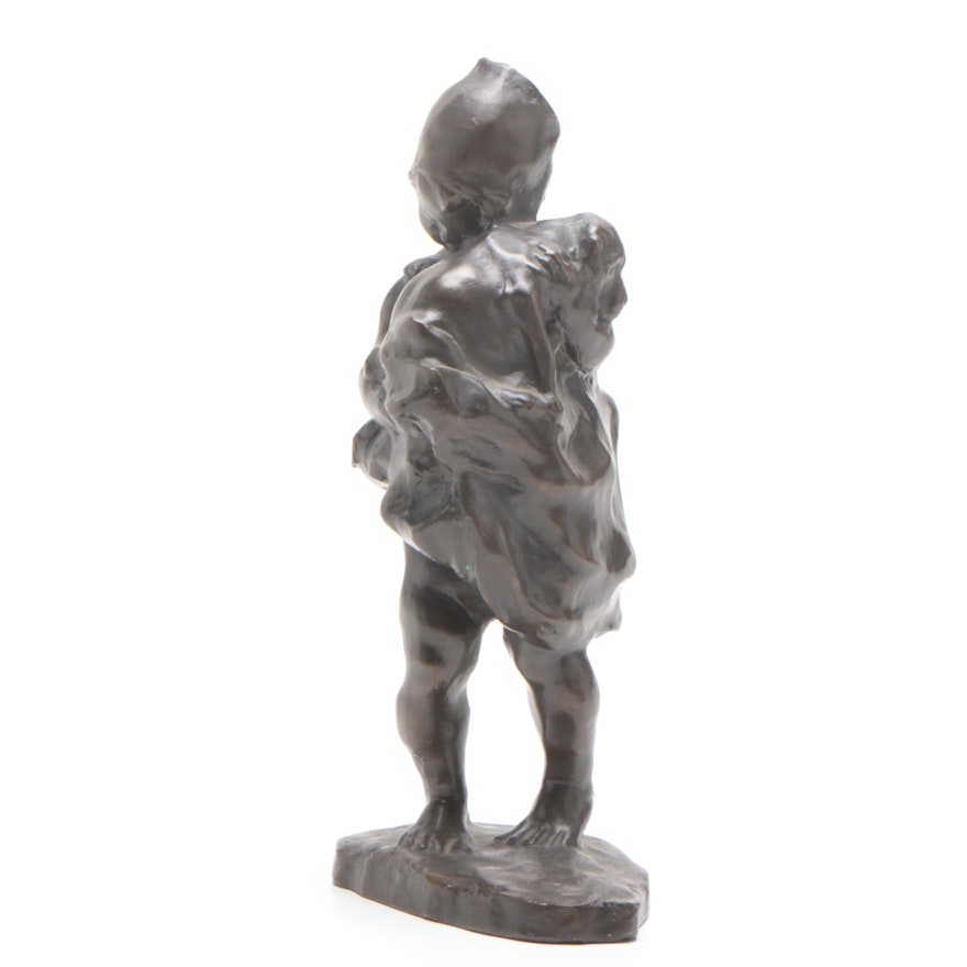 Bronze Figurine of Child and Dog, Mid to Late 20th Century