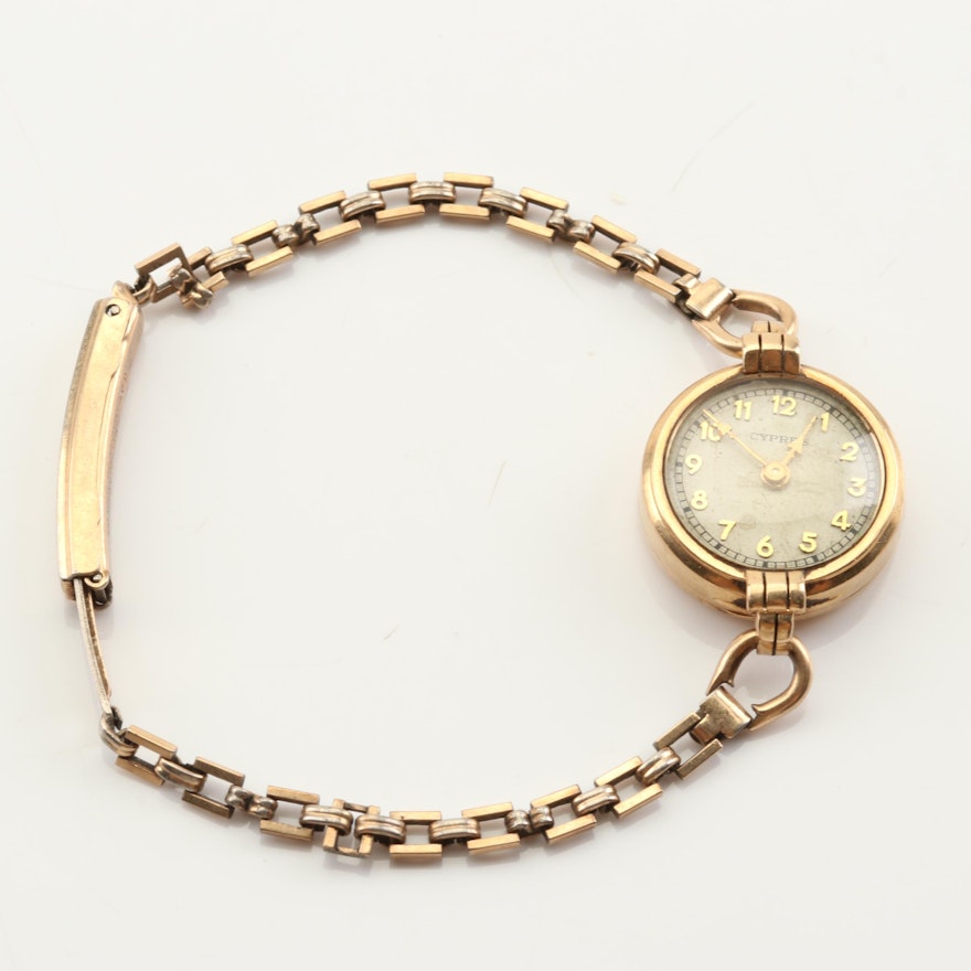 14K Yellow Gold Cypres Wristwatch With Gold Filled Bracelet, Vintage