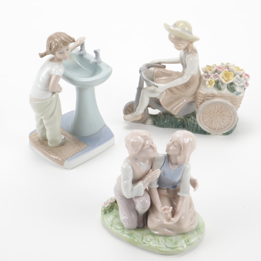 Lladro "Clean Up Time" and Other Porcelain Figurines