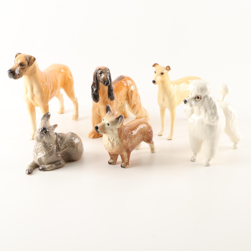 Five Ceramic Dog and a Bunny Figurines