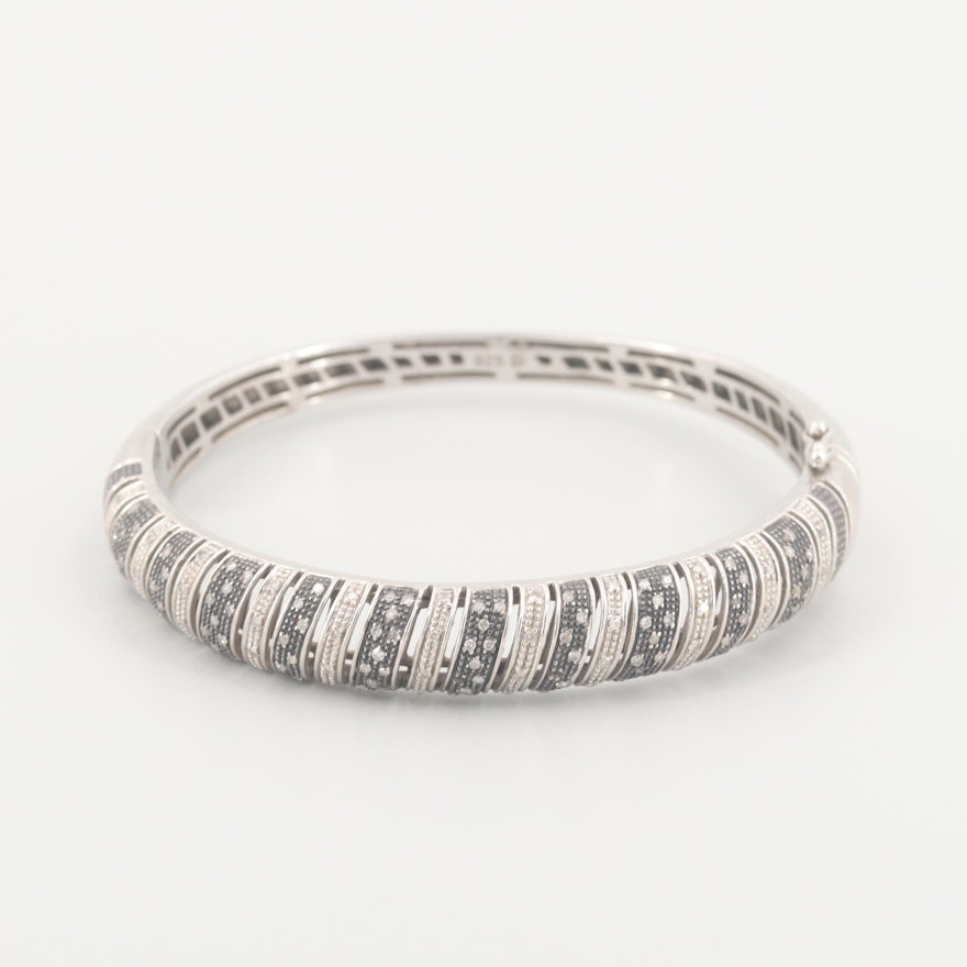 Sterling Silver Diamond Hinged Bangle Bracelet