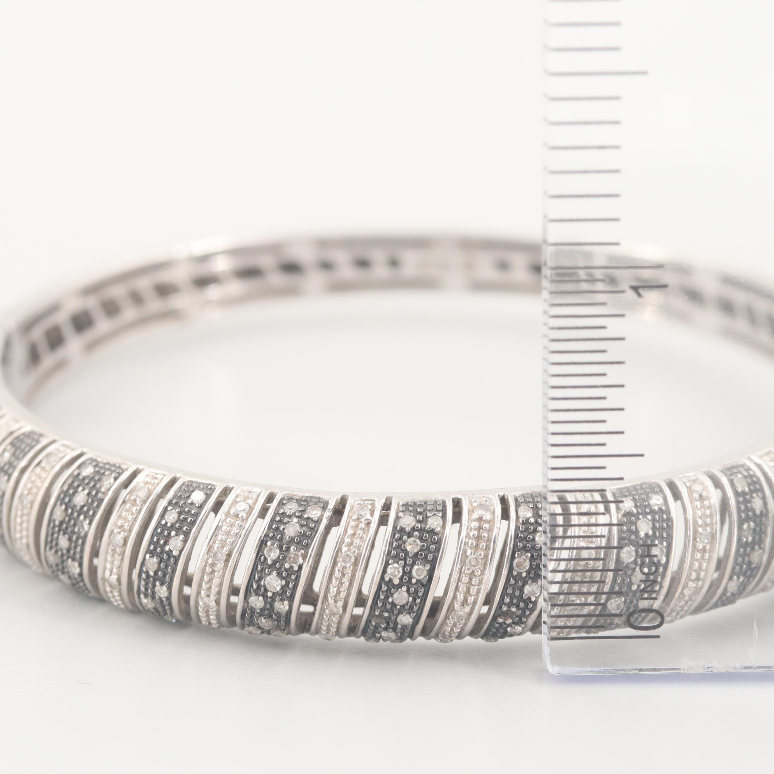 Sterling Silver Diamond Hinged Bangle Bracelet