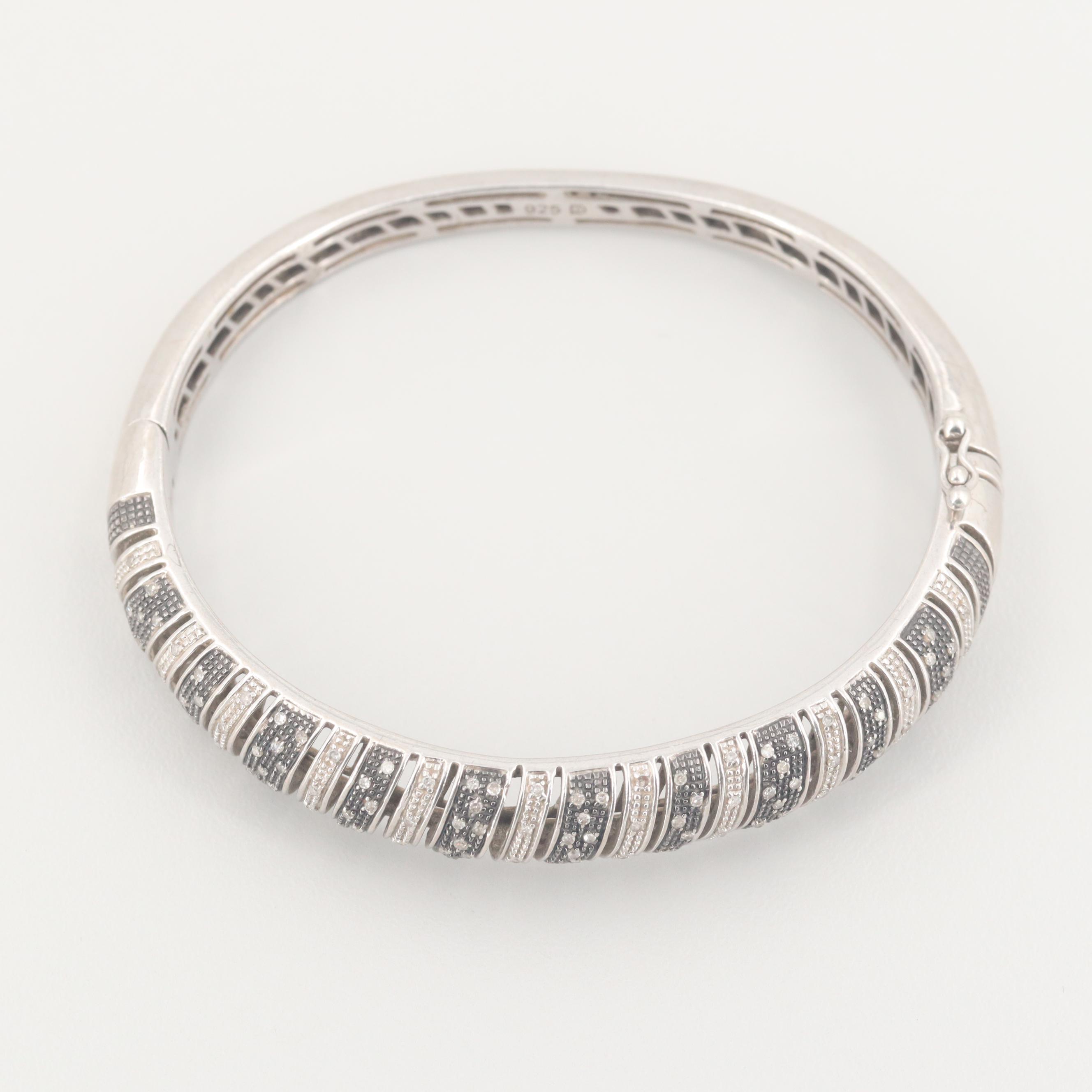 Sterling Silver Diamond Hinged Bangle Bracelet