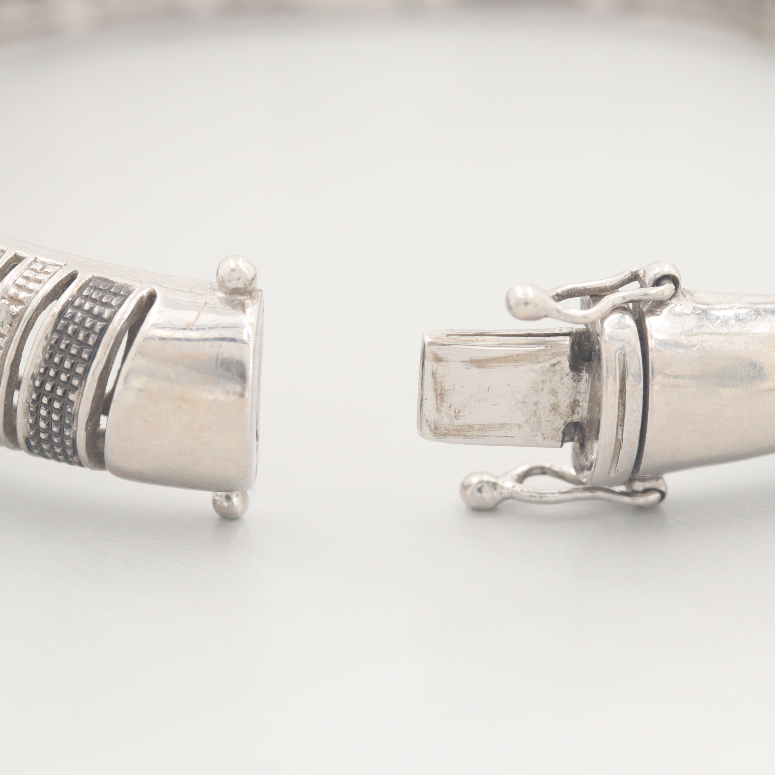 Sterling Silver Diamond Hinged Bangle Bracelet