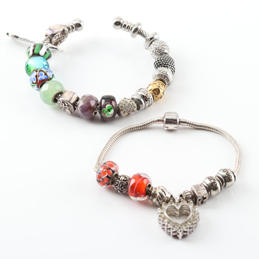Sterling Silver Charm Bracelets With Glass Beads