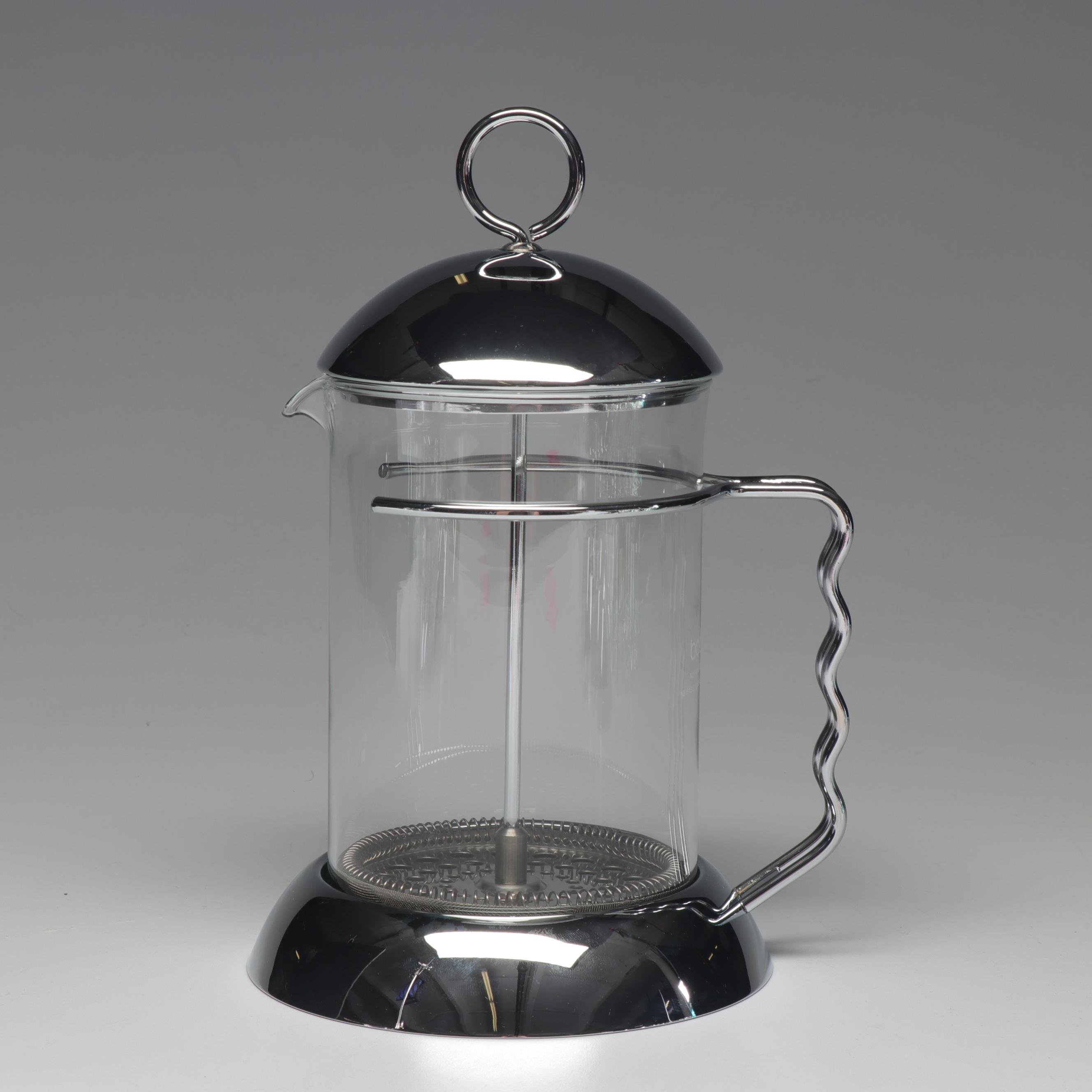 Bodum Modern Tea Glasses and Pot with Alessi Creamer and Sugar Bowl, 1980s